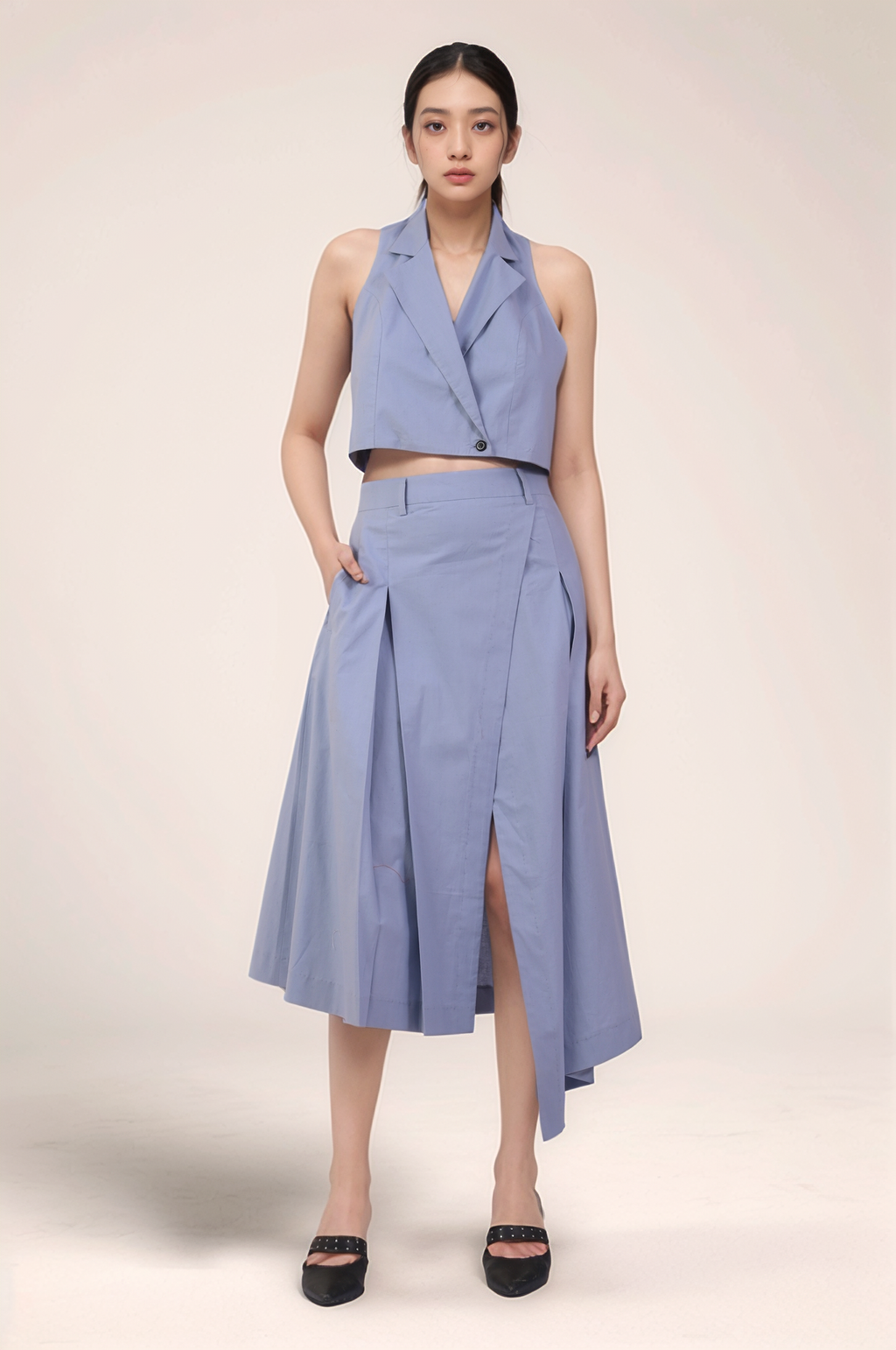 Cadet Grey Overlapped Skirt