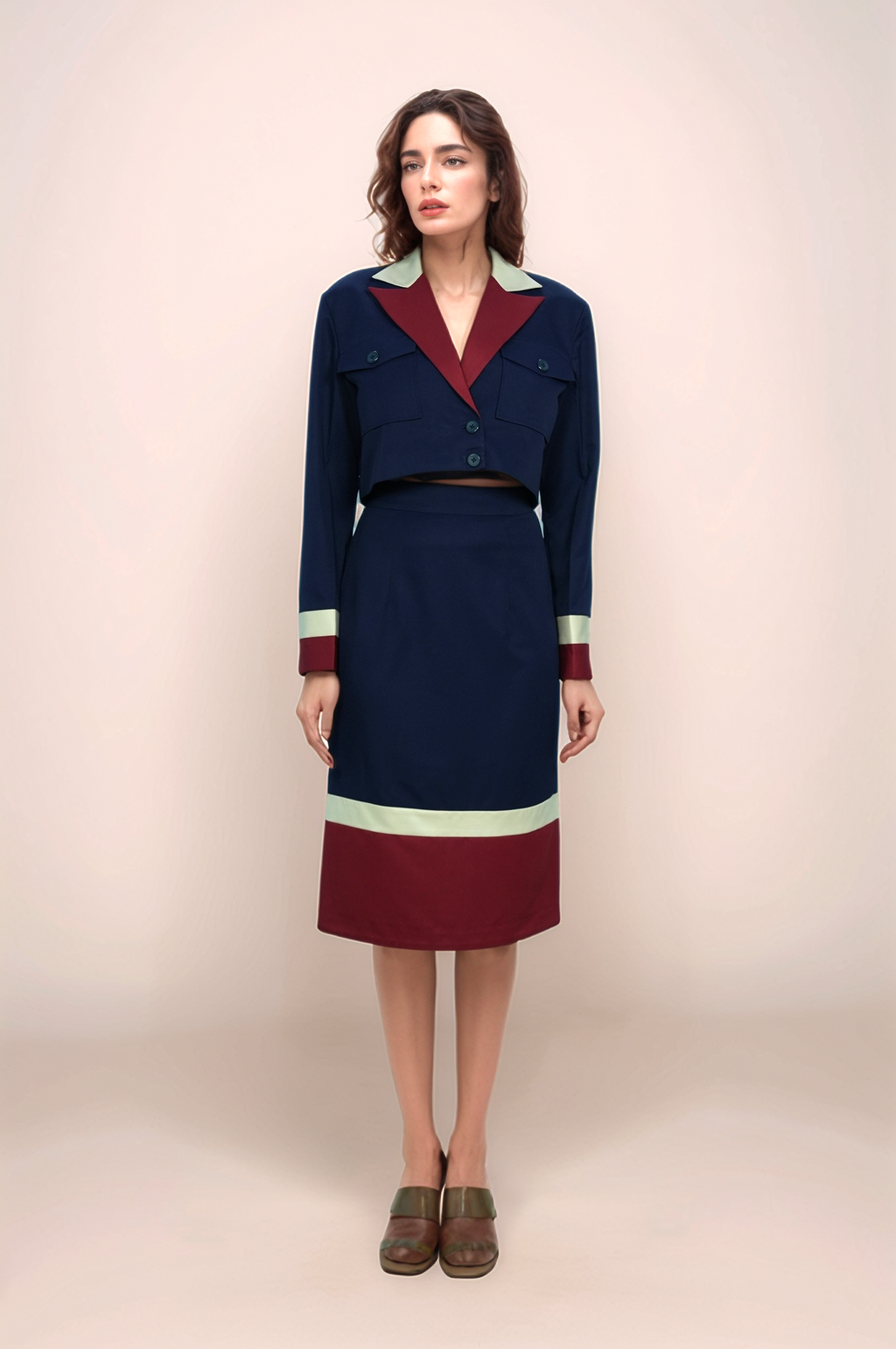 Navy Blue Broad Collar Co-ord suit