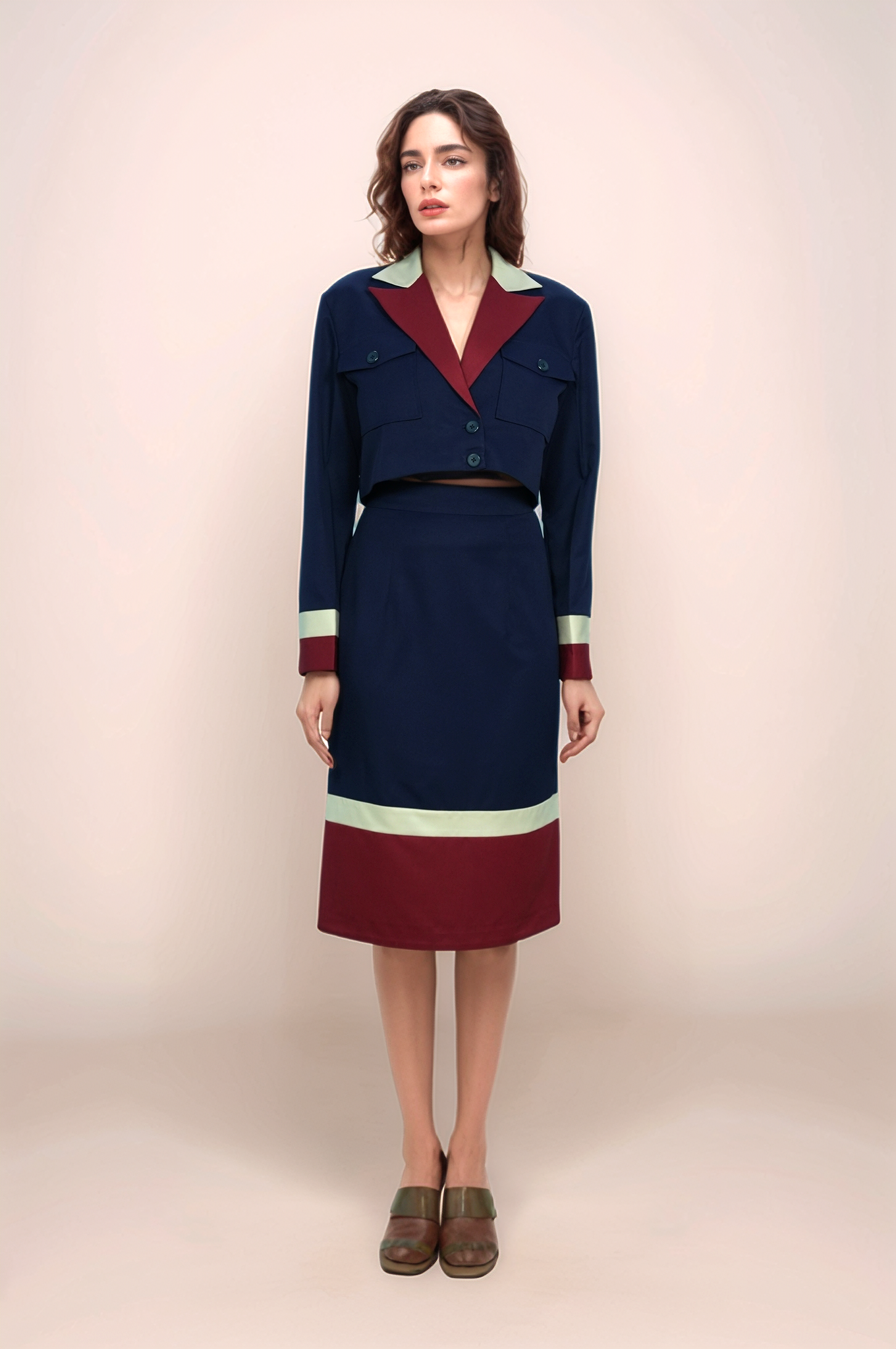 Navy Blue Broad Collar Co-ord suit