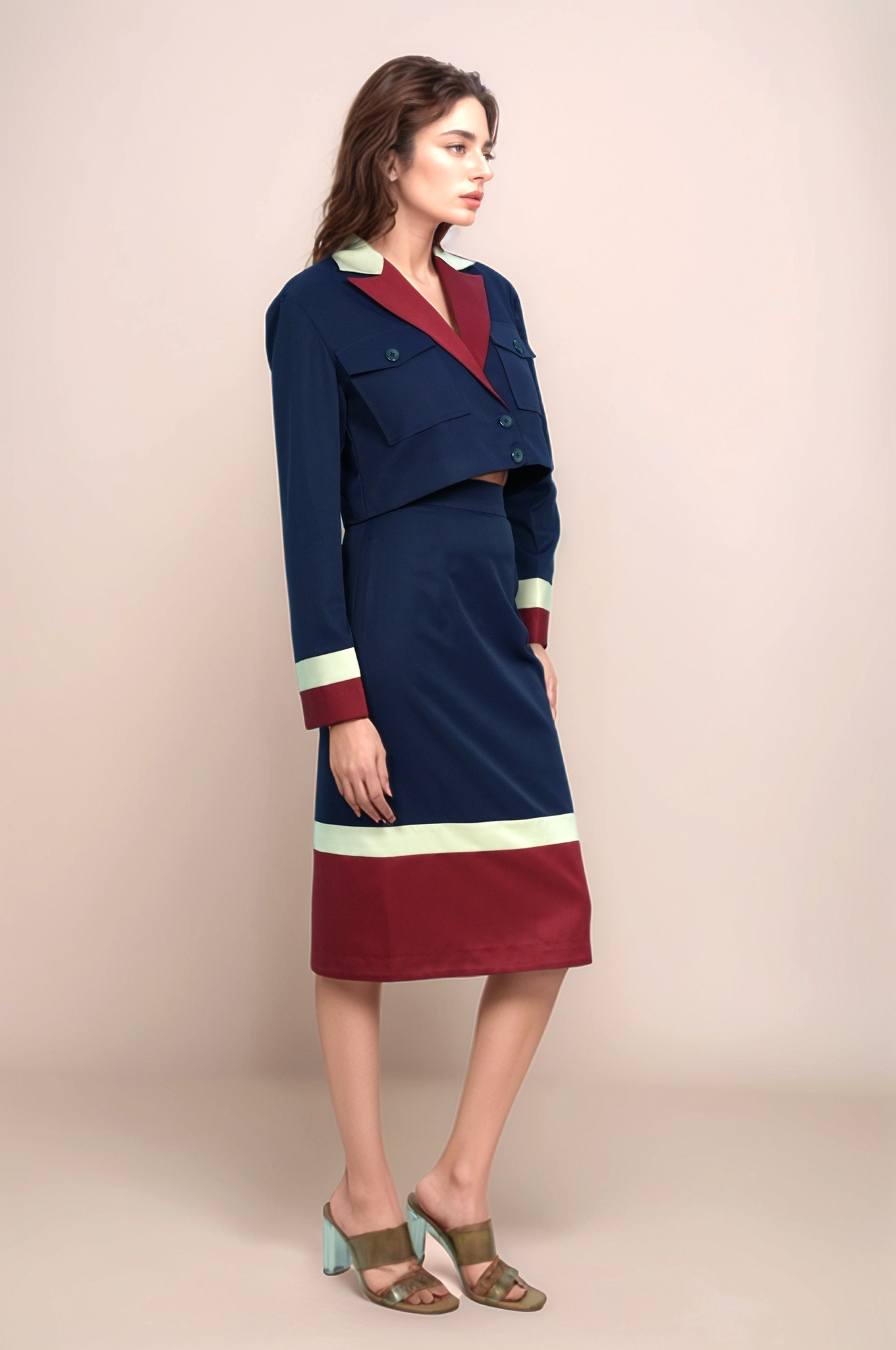 Navy Blue Broad Collar Co-ord suit