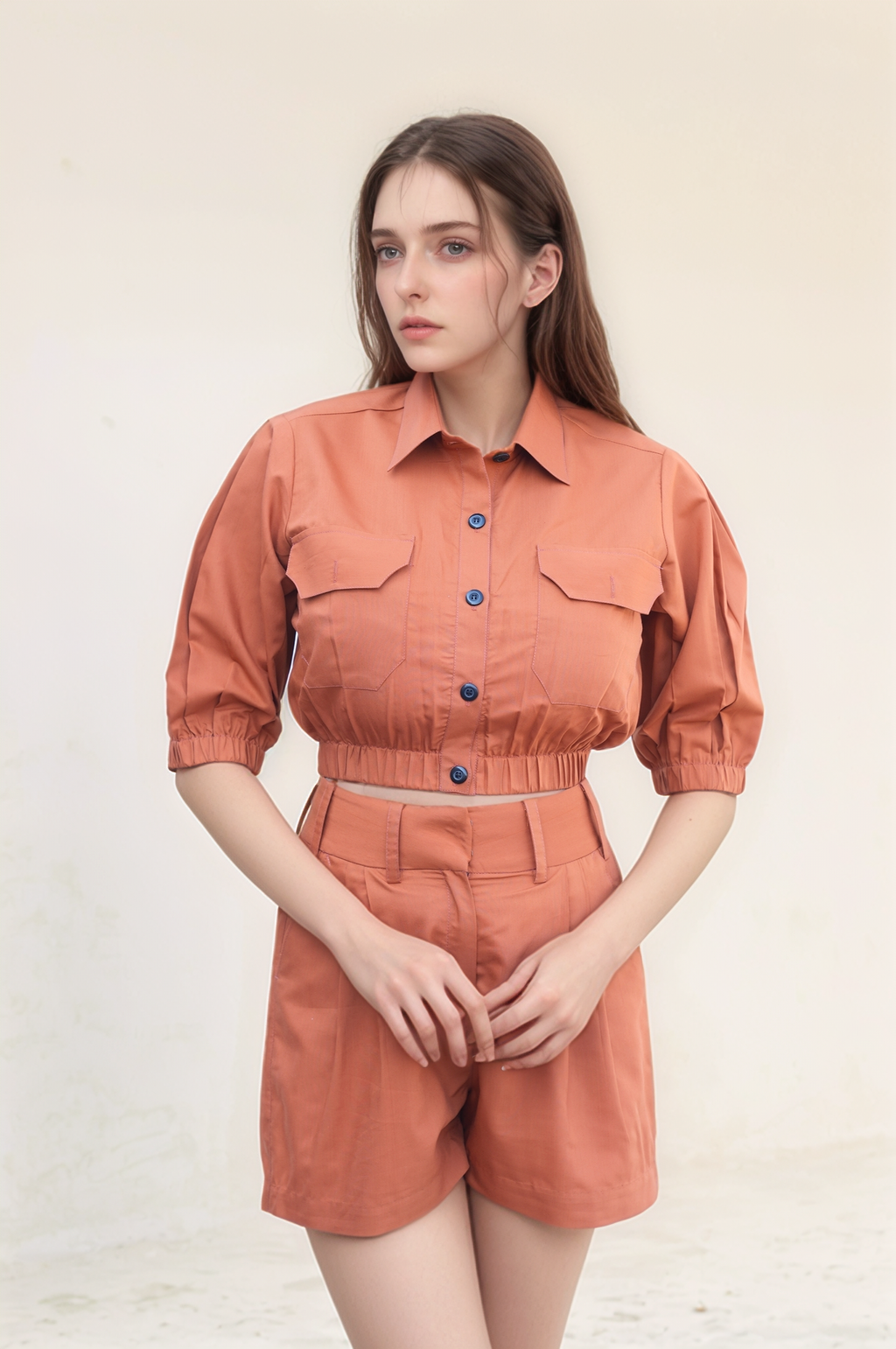 Rust Crop Top-Shorts Co-ord Suit