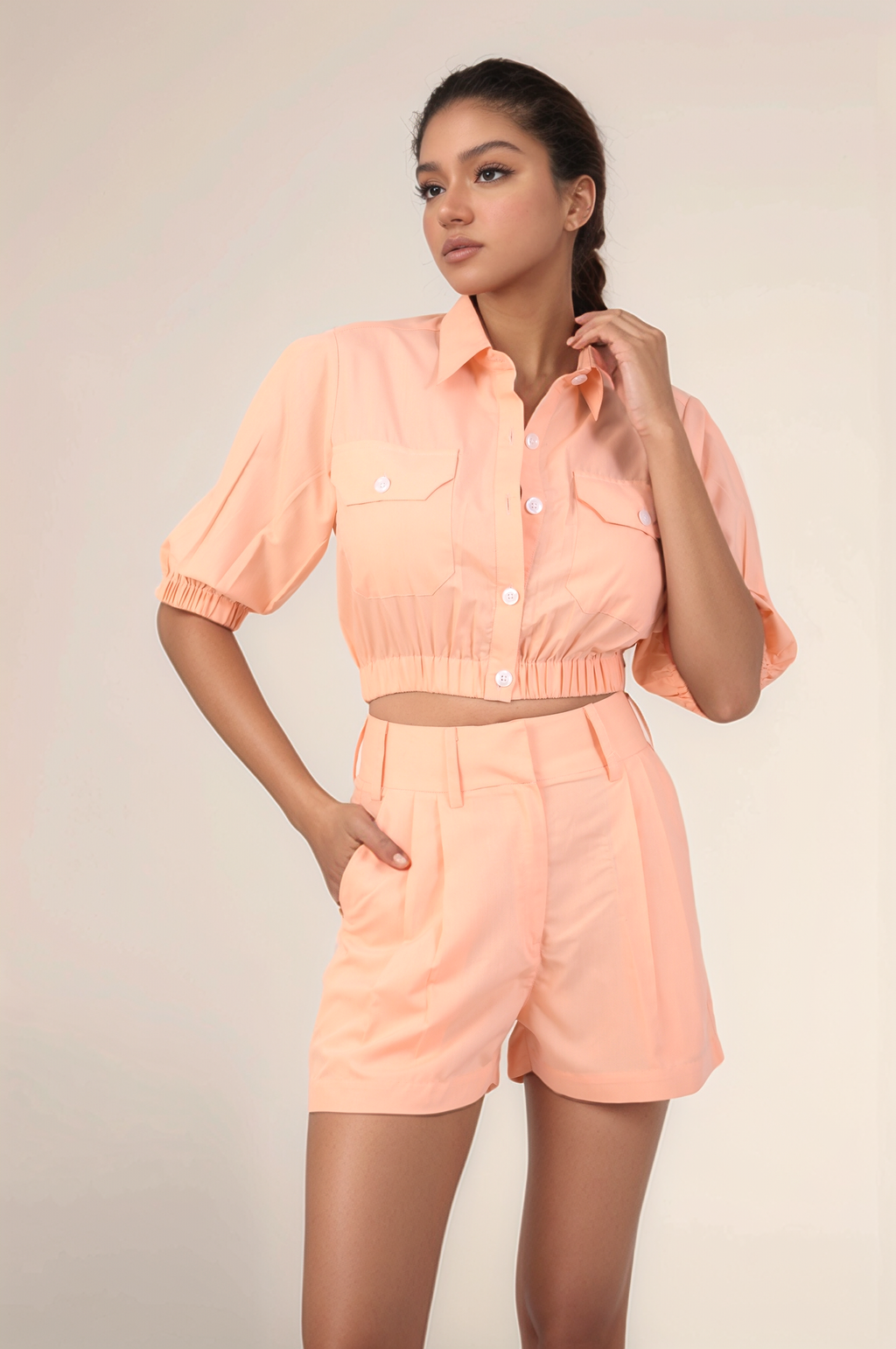 Peach Crop Top Cotton Co-ord suit