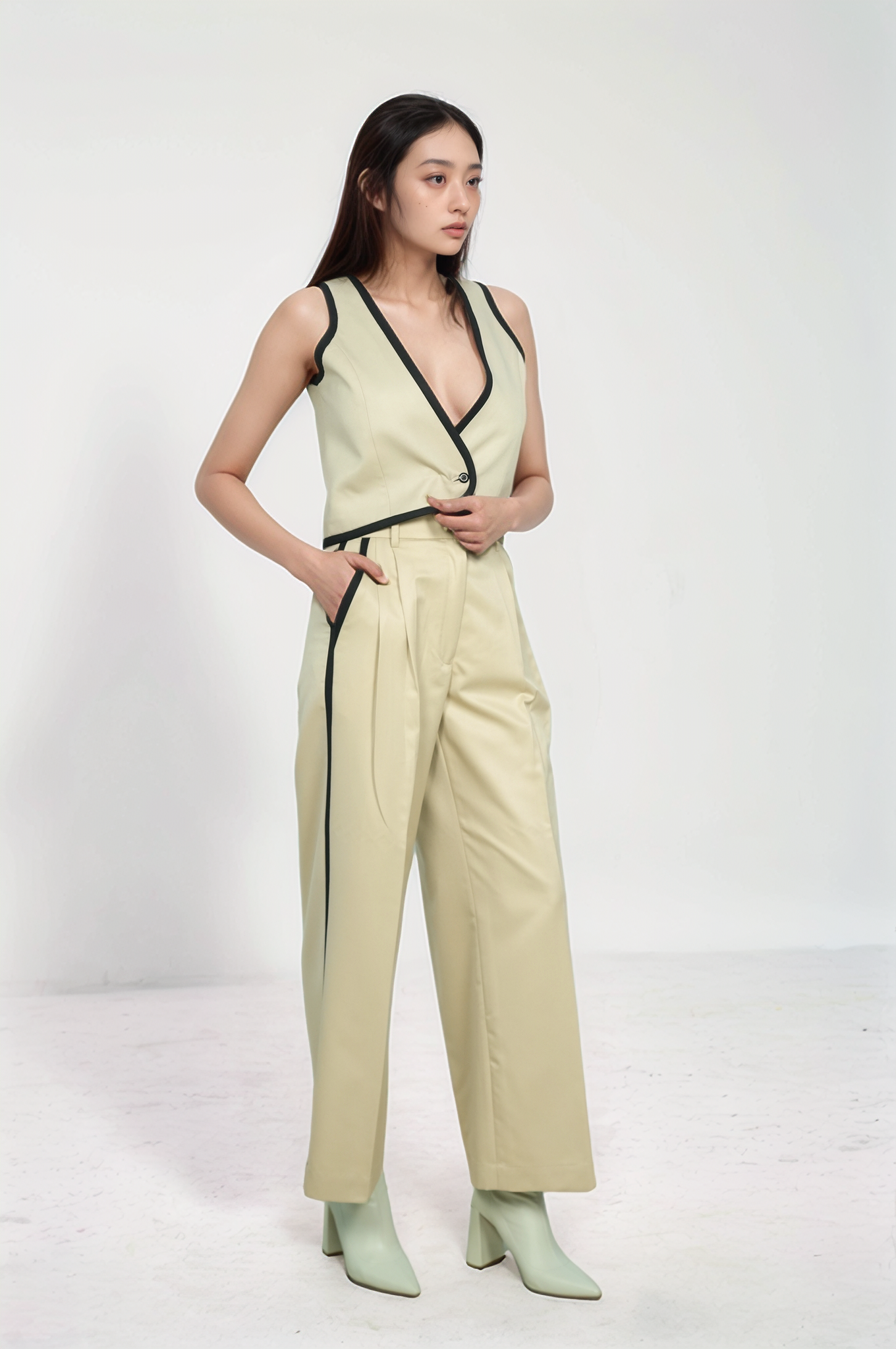 Beige Tuxedo Trouser