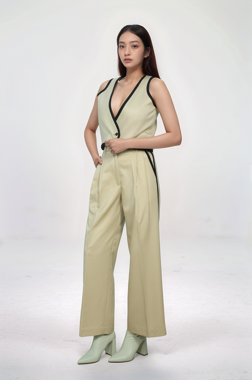 Beige Tuxedo Trouser