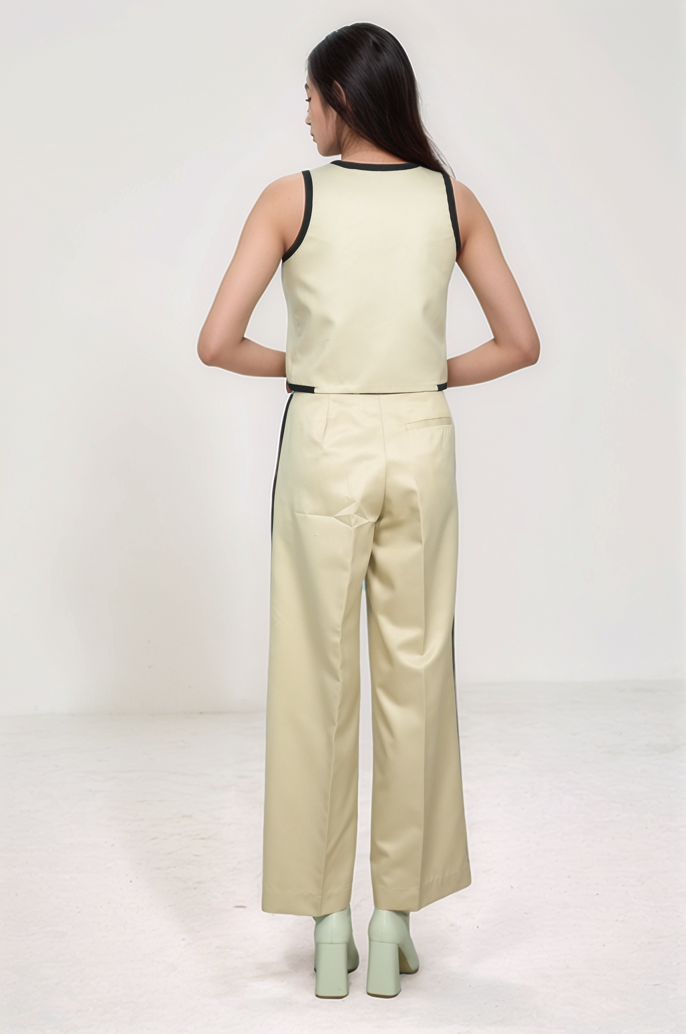 Beige Black Piping Waistcoat