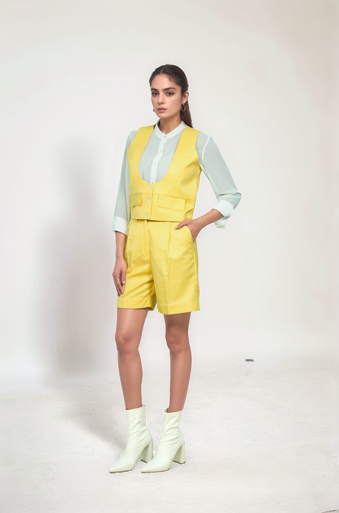 Yellow U-Neck Jacket-Short Co-ord Suit