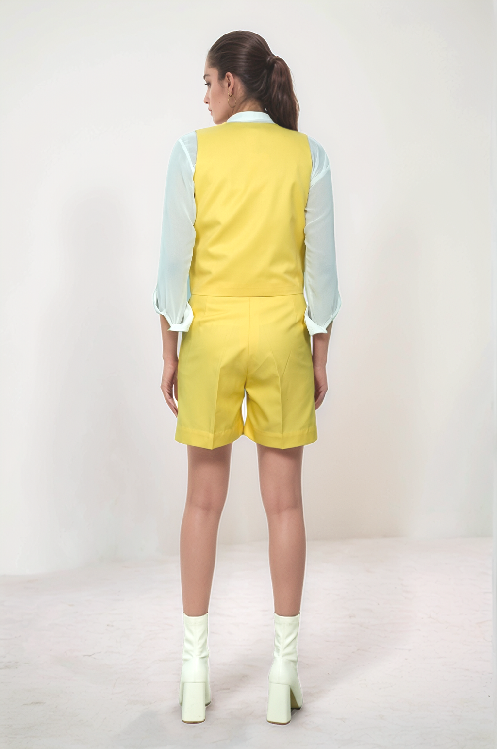 Yellow U-Neck Jacket-Short Co-ord Suit