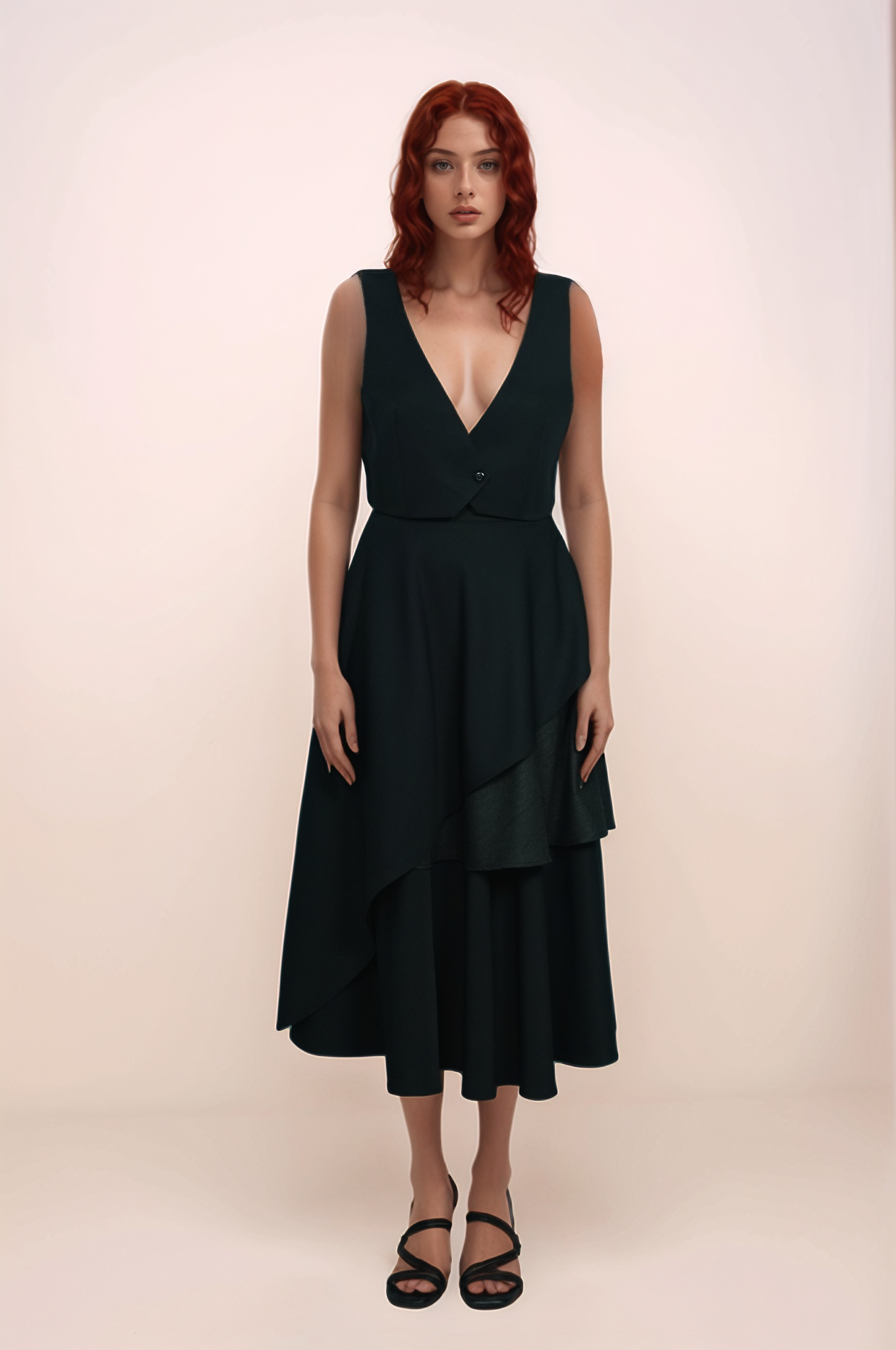 Black Loose V-Neck Jacket Co-ord Suit