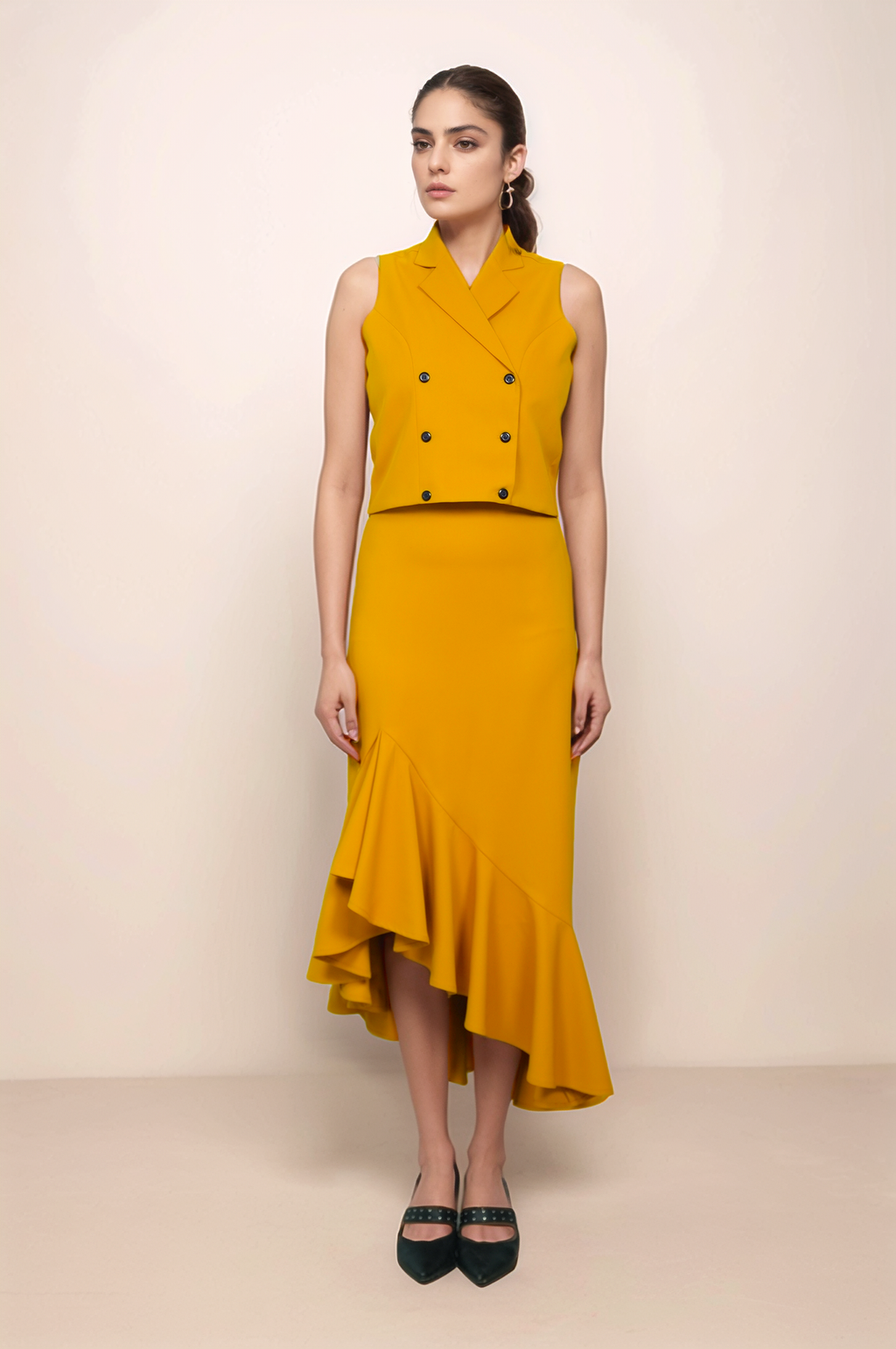 Turmeric Yellow Ruffle Asymmetry Skirt