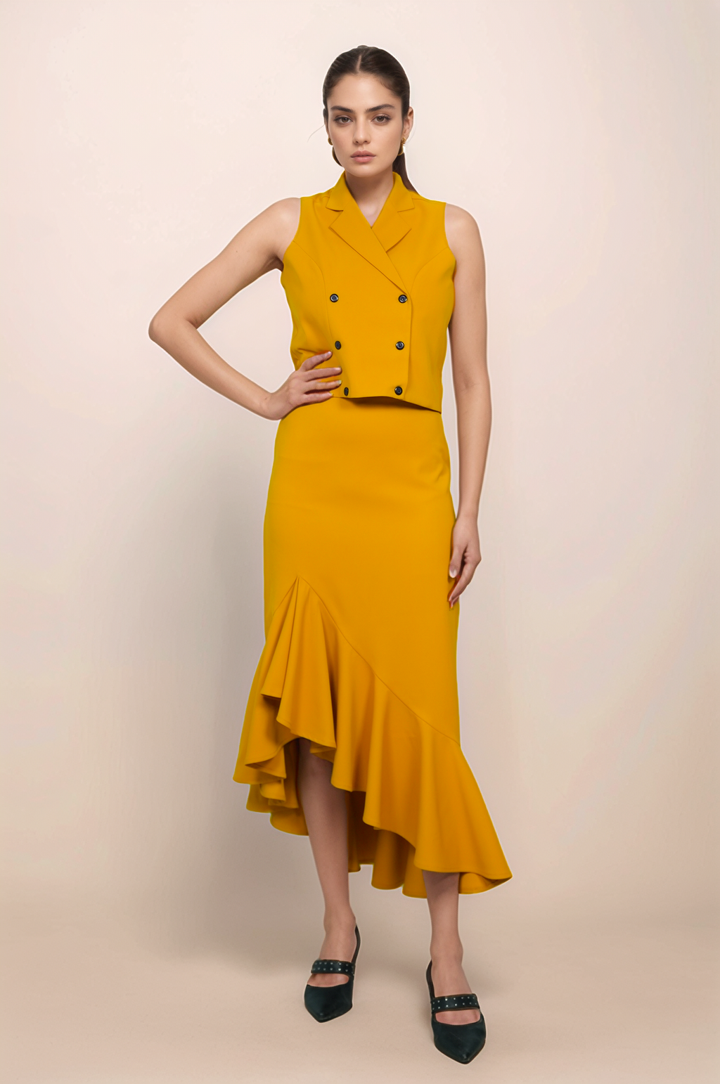 Turmeric Yellow Ruffle Asymmetry Skirt