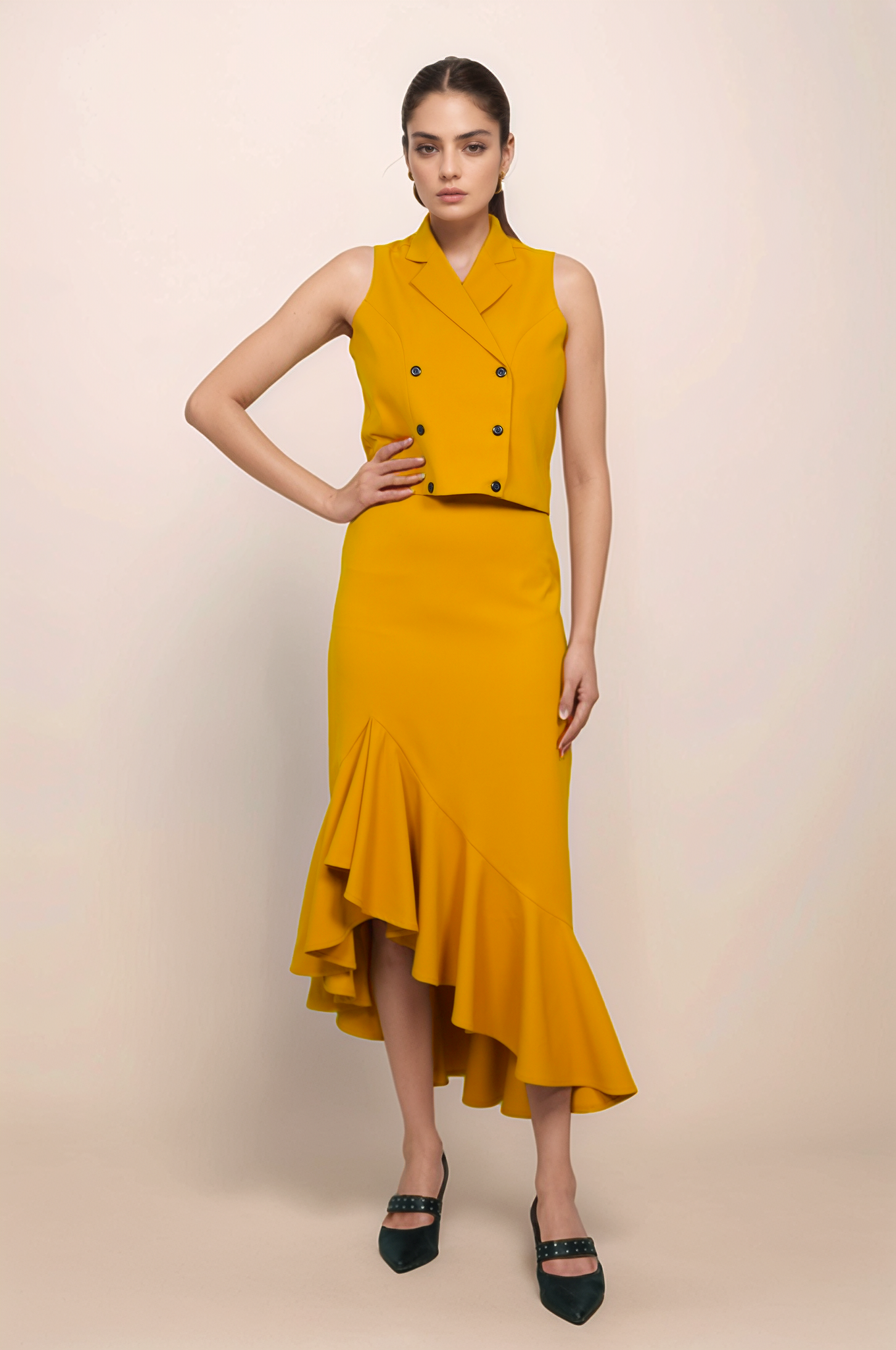 Turmeric Yellow Ruffle Asymmetry Skirt