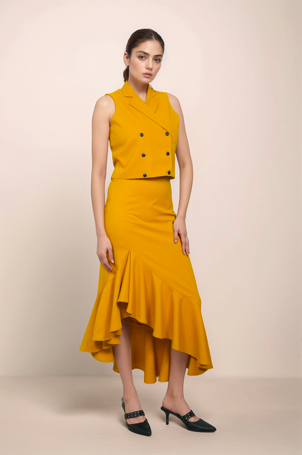 Turmeric Yellow Ruffle Asymmetry Skirt