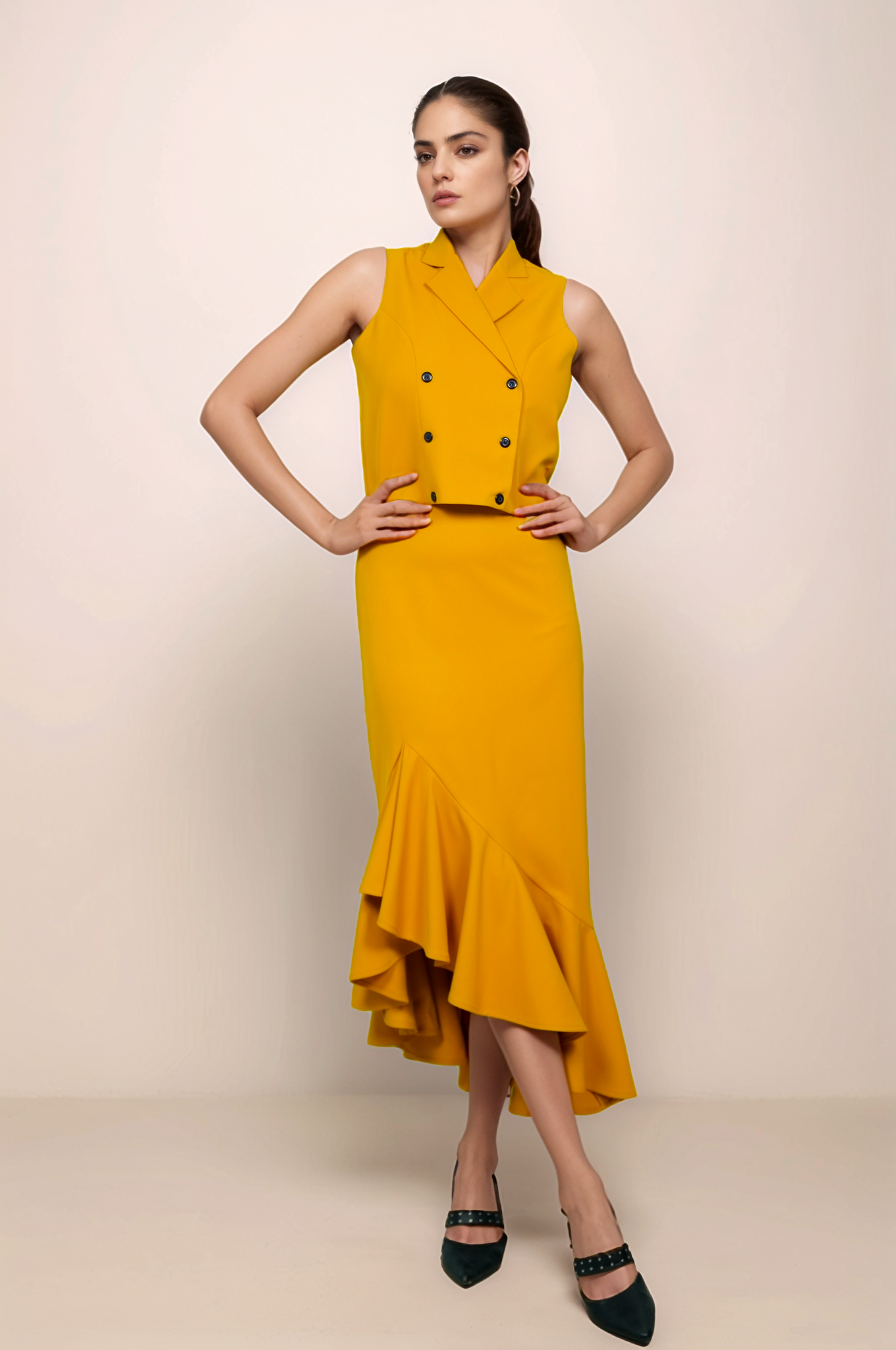 Turmeric Yellow Ruffle Asymmetry Skirt
