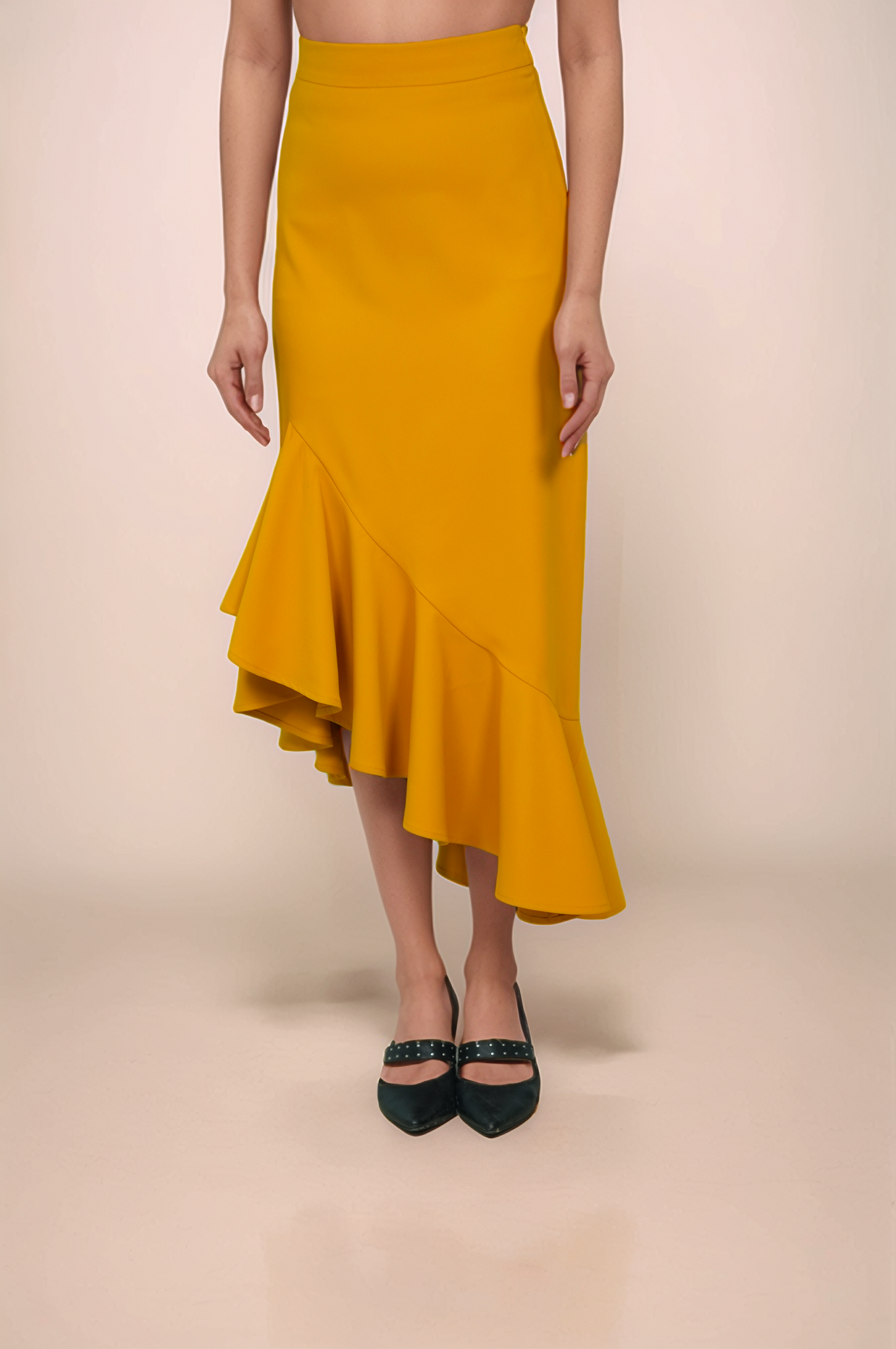 Turmeric Yellow Ruffle Asymmetry Skirt