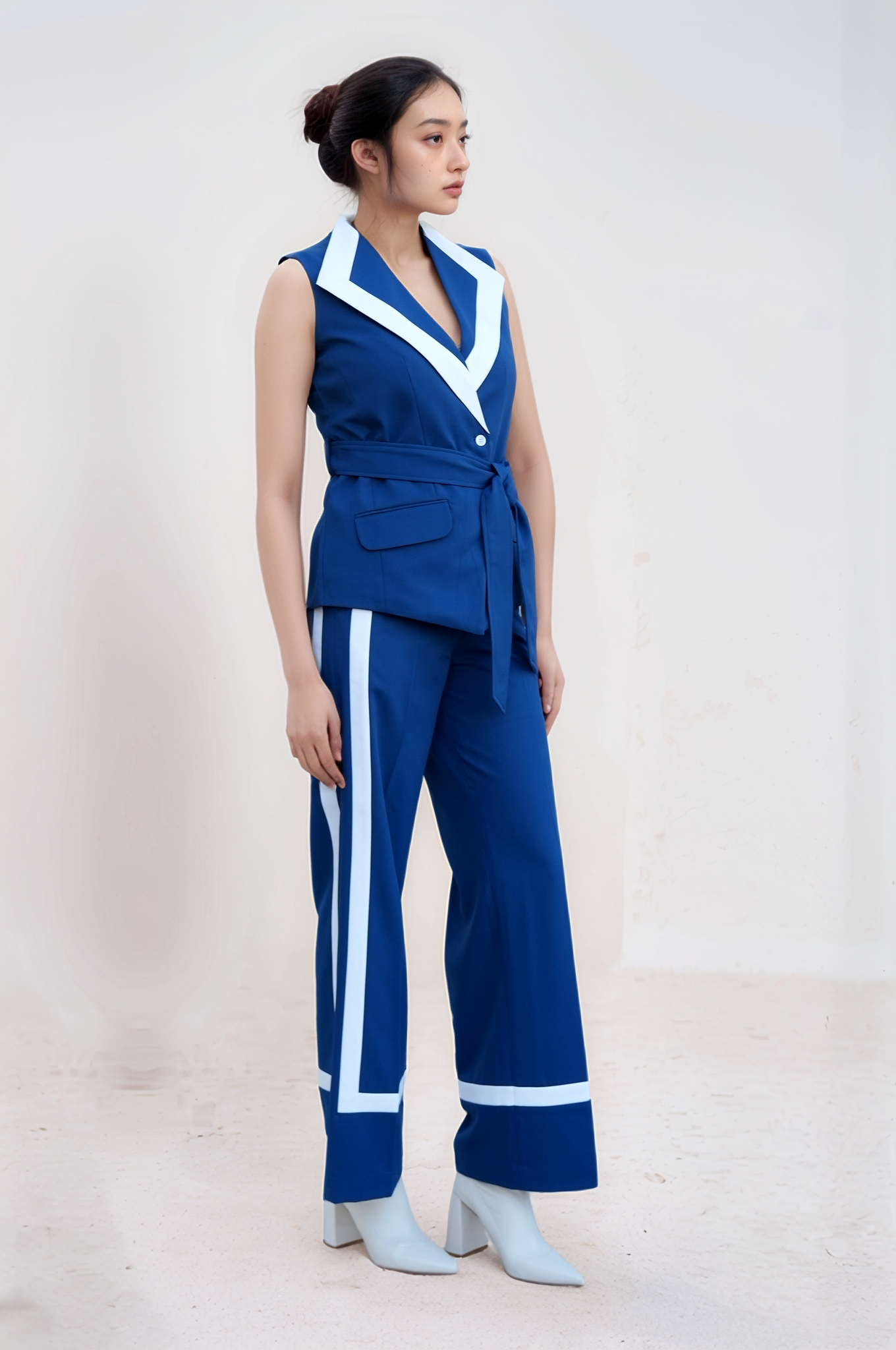 Cobalt Blue Long Collared Waistcoat  Co-ord Suit