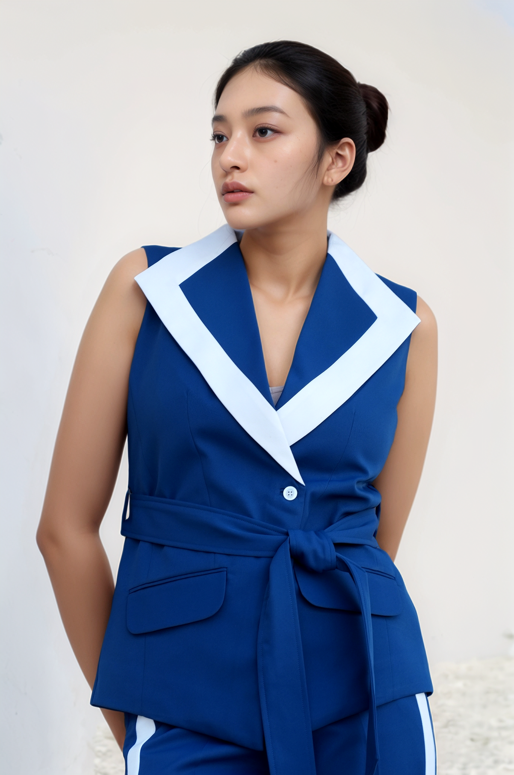 Cobalt Blue Long Collared Waistcoat  Co-ord Suit