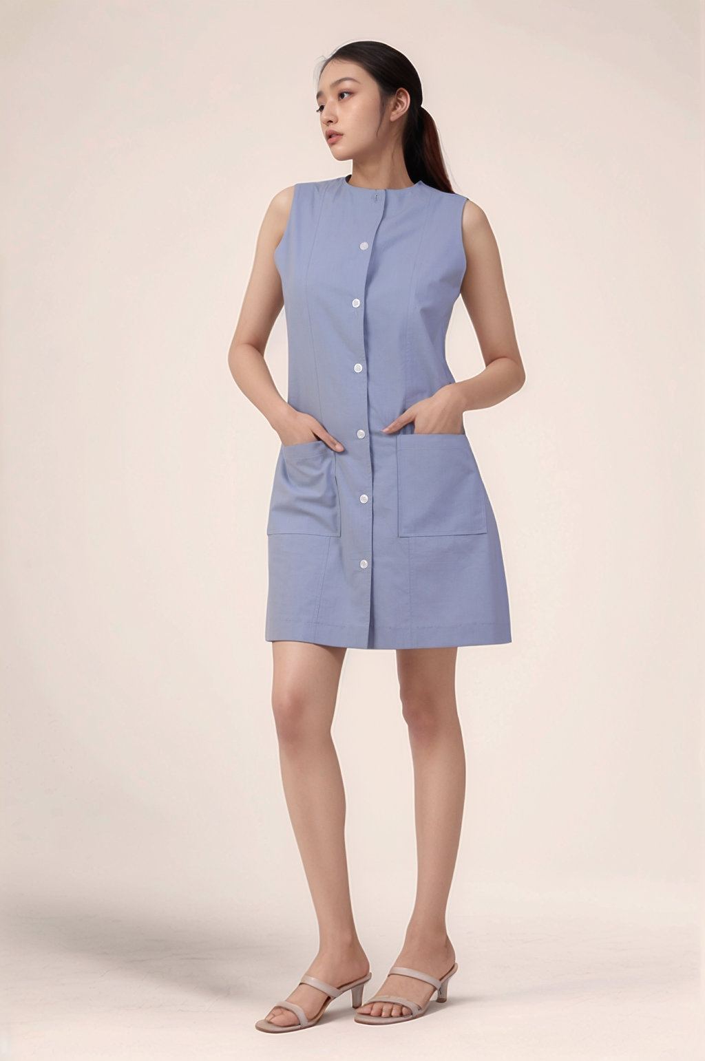 Cadet Grey Cotton Short Dress