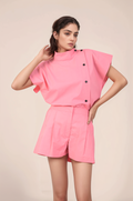 Pink Turtle Neck Loose Cotton Shirt