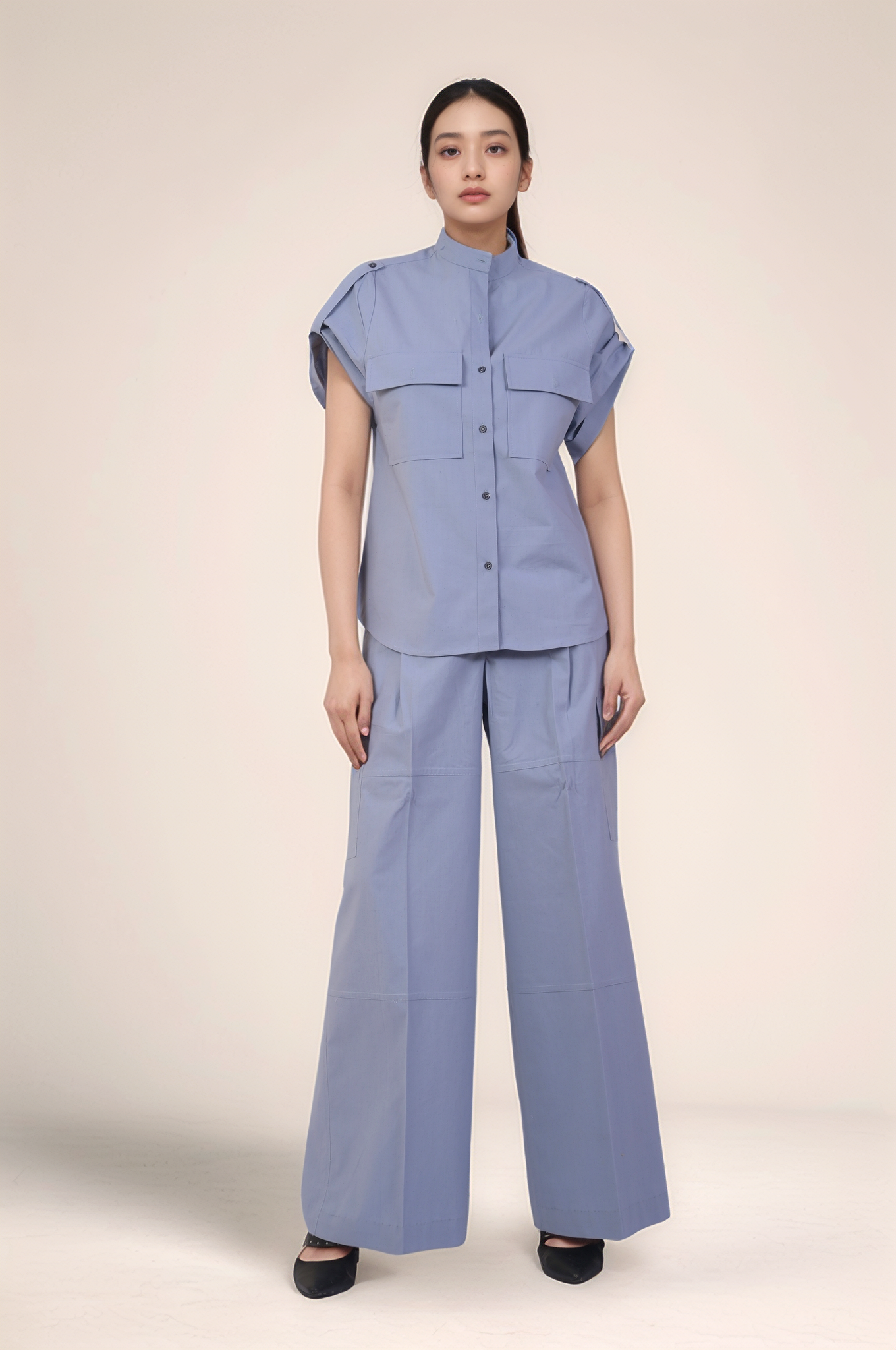 Cadet Grey Mandarin Collar Shirt Co-ord suit