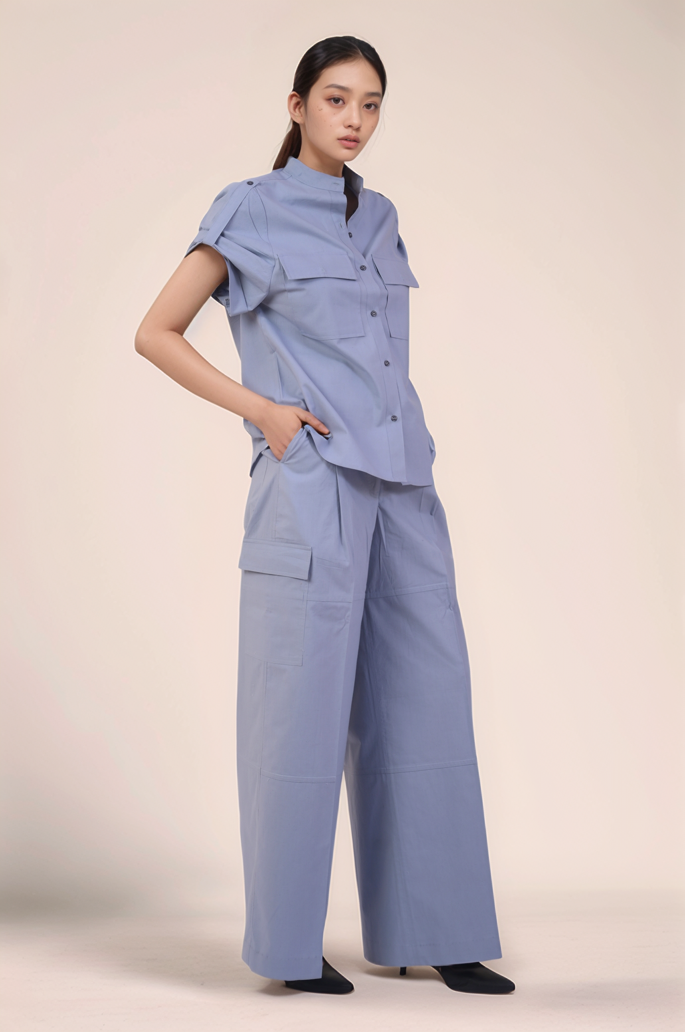 Cadet Grey Mandarin Collar Shirt Co-ord suit