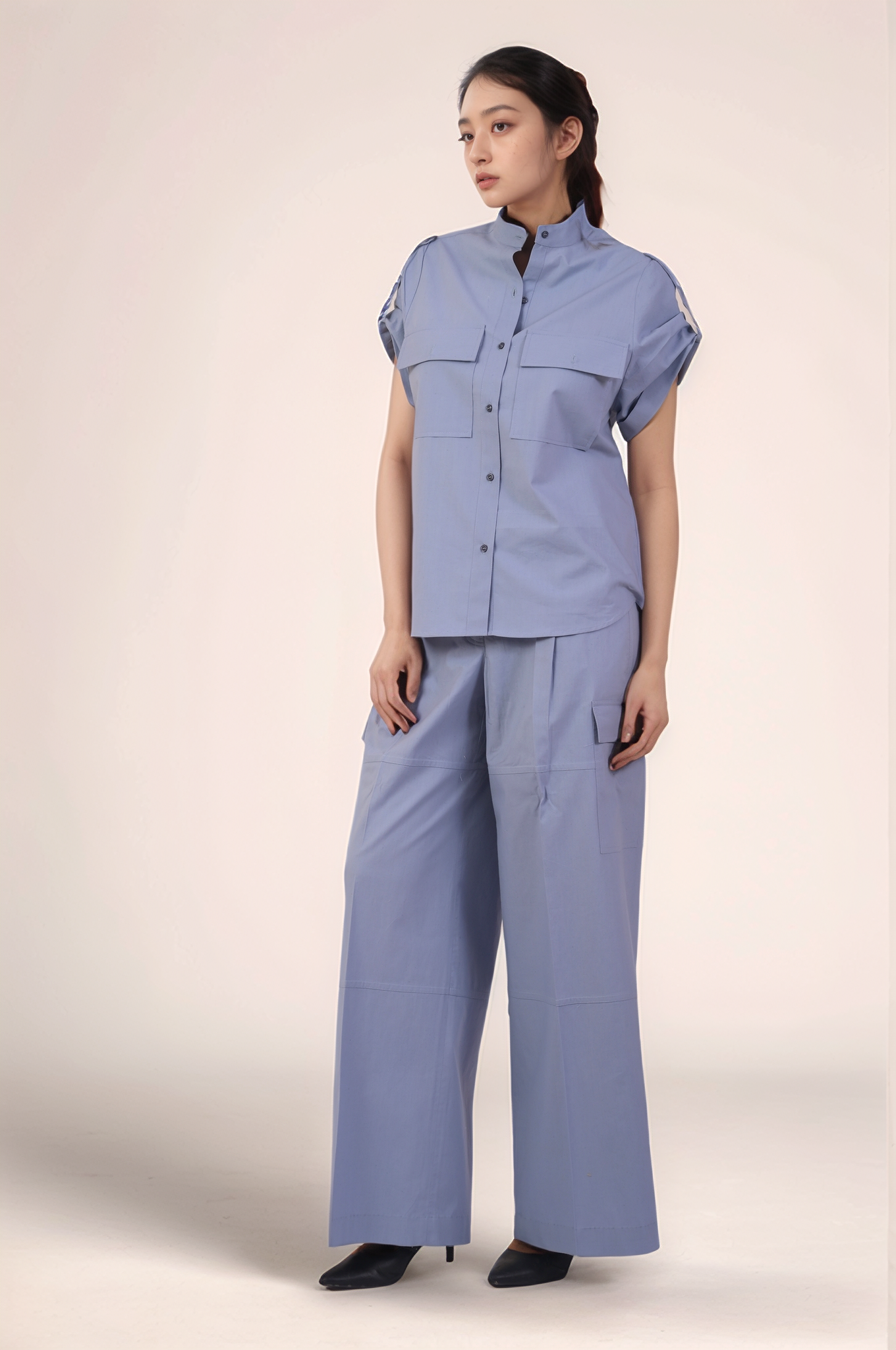 Cadet Grey Mandarin Collar Shirt Co-ord suit