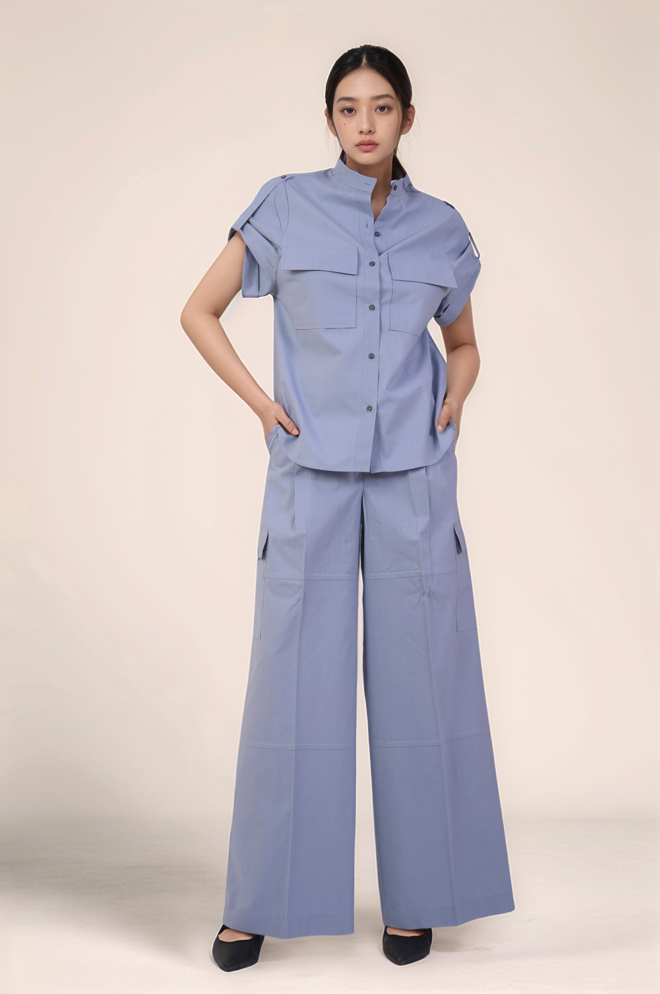 Cadet Grey Mandarin Collar Shirt Co-ord suit