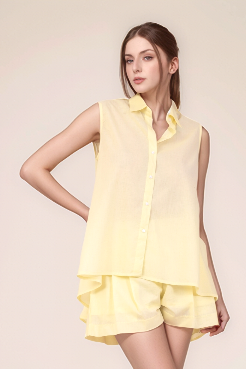 Pale Yellow Cotton Back Knot Co-ord suit