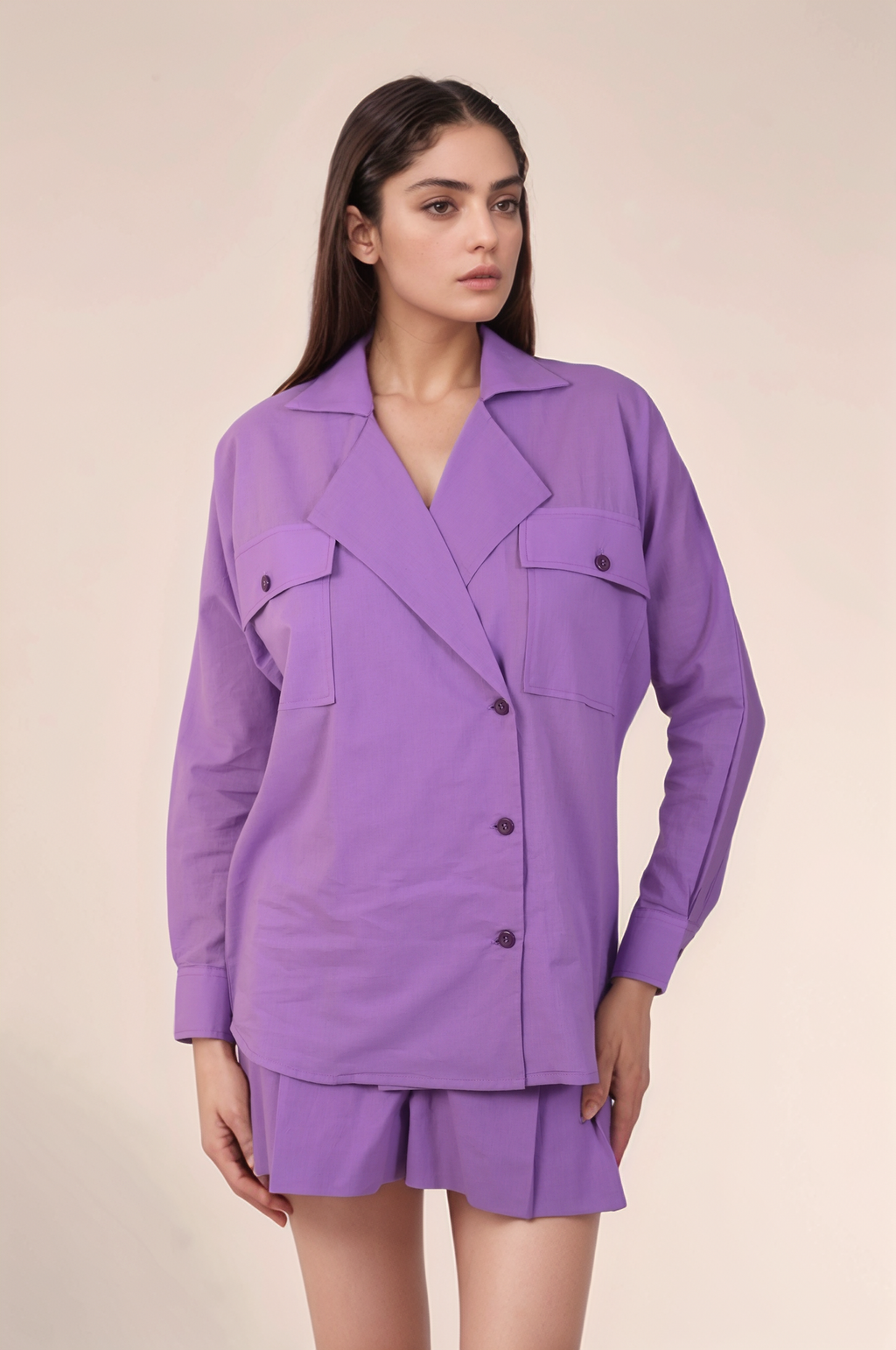 Lavender Batwing Sleeve Cotton Shirt