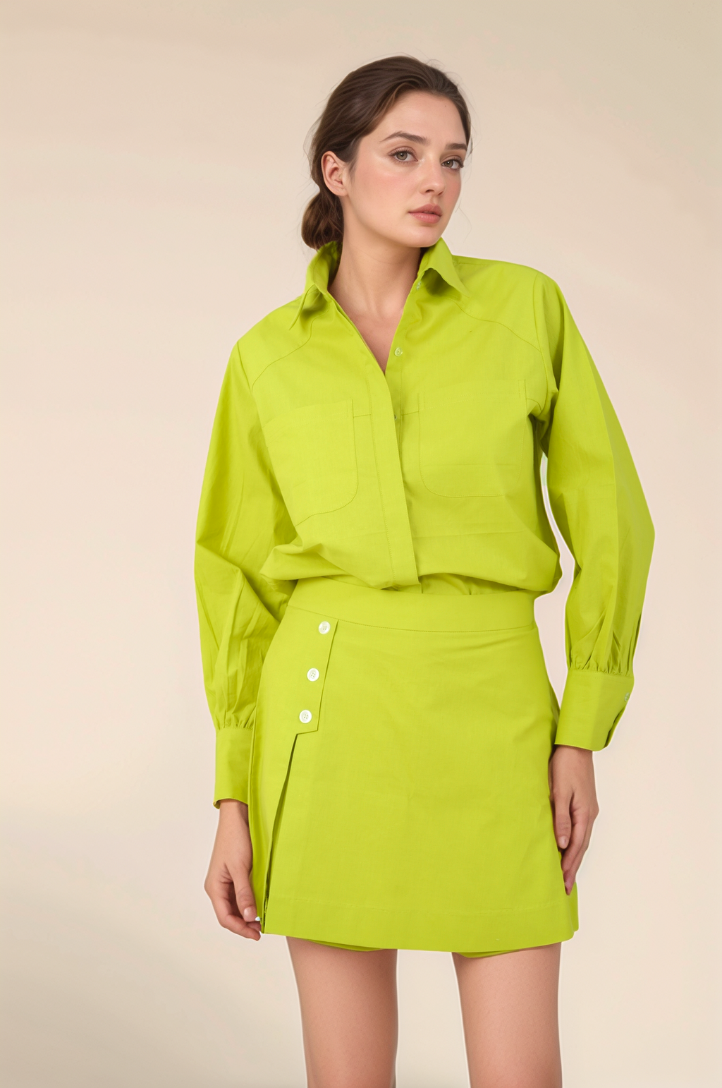 Lime Green Patch Pocket Cotton Shirt