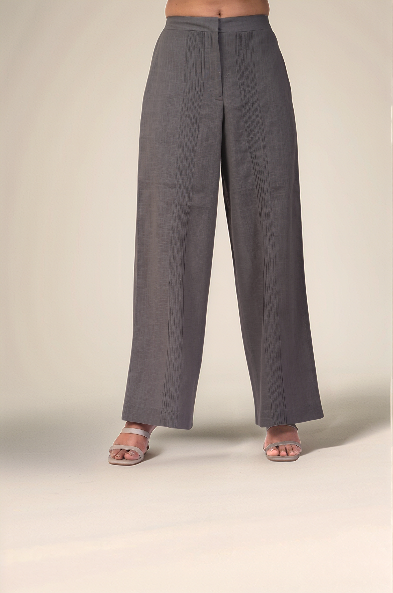 Grey Drawstring Sleeve Cotton Co-ord suit