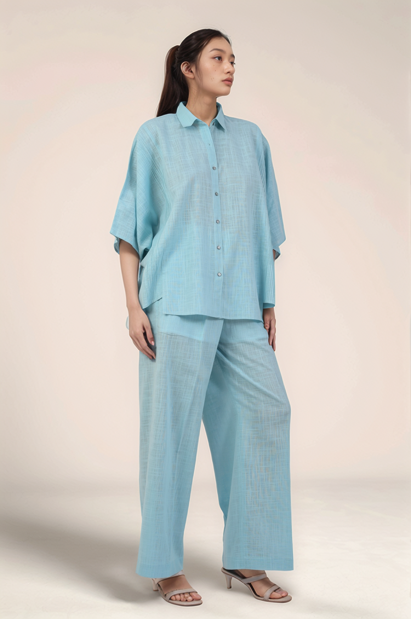 Powder Blue Batwing Sleeve Shirt  Co-ord suit