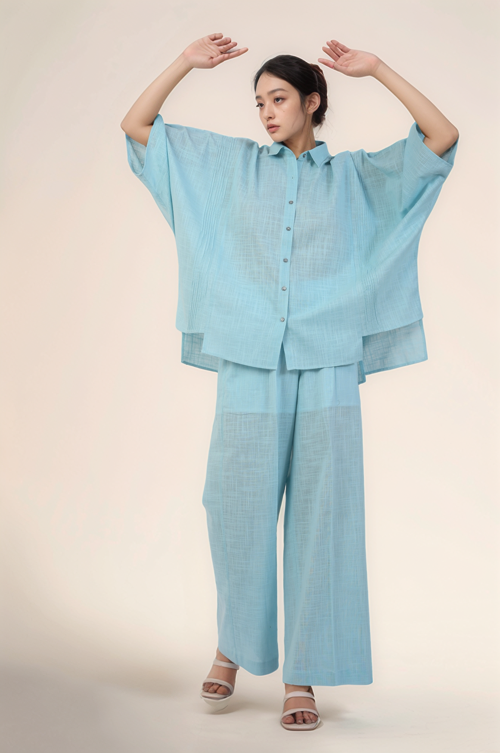 Powder Blue Batwing Sleeve Shirt  Co-ord suit