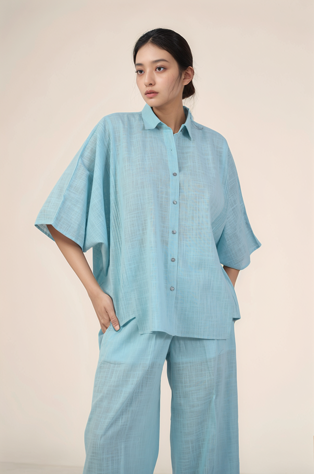 Powder Blue Batwing Sleeve Shirt  Co-ord suit