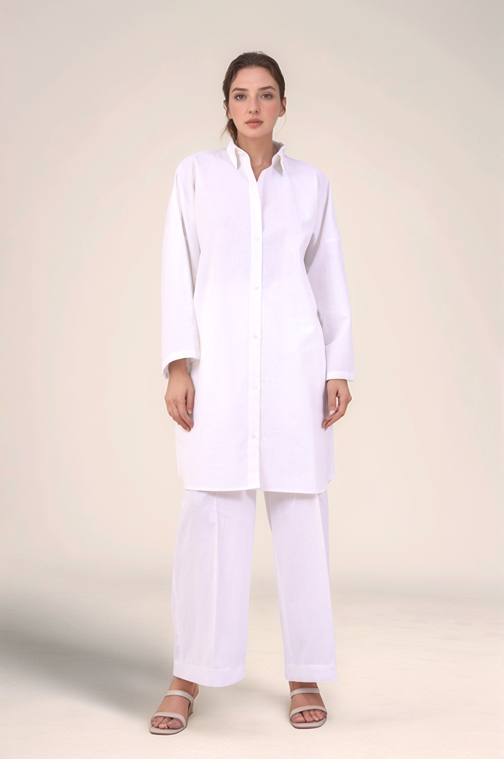 White Cotton Loose Trouser