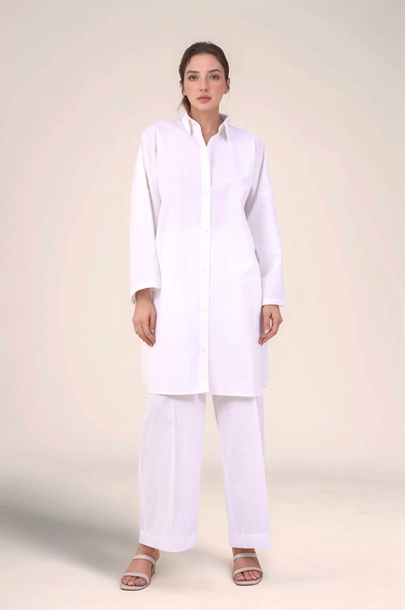 White Cotton Loose Trouser
