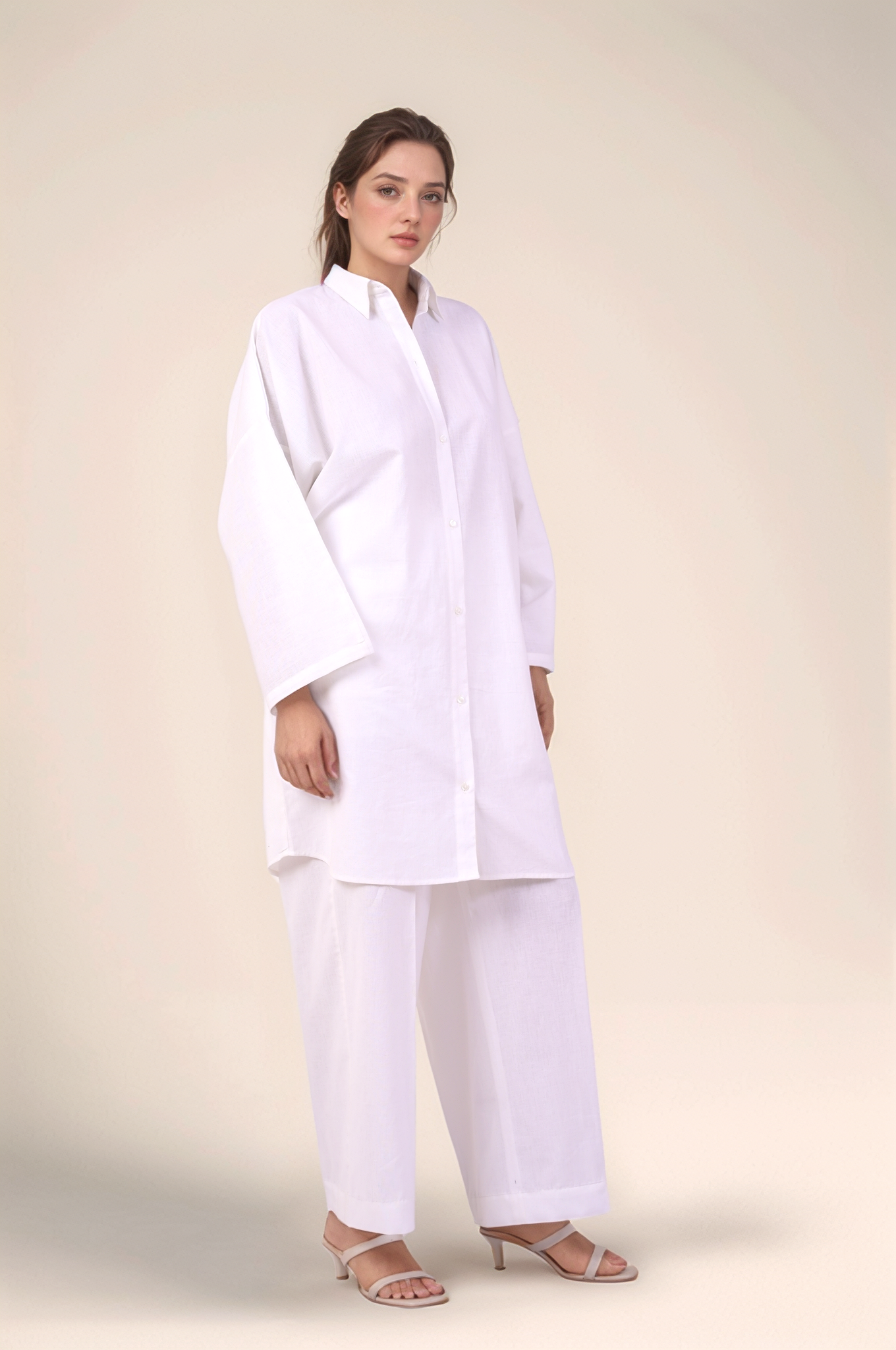 White Cotton Loose Trouser