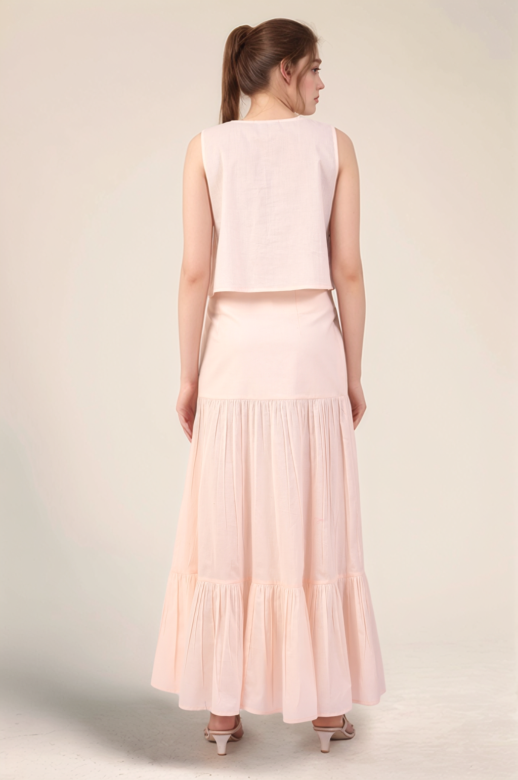Powder Pink tiered maxi skirt