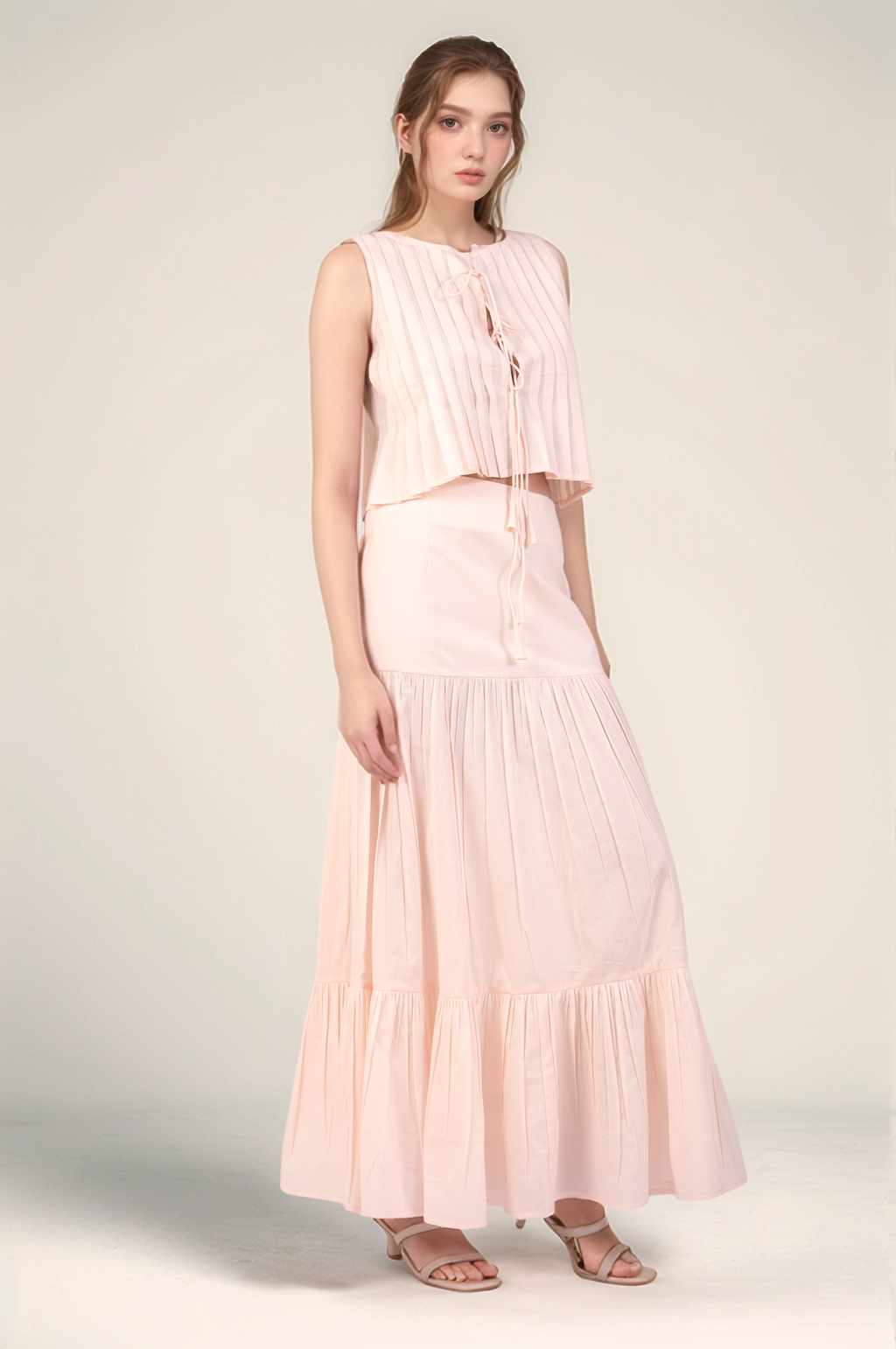 Powder Pink tiered maxi skirt