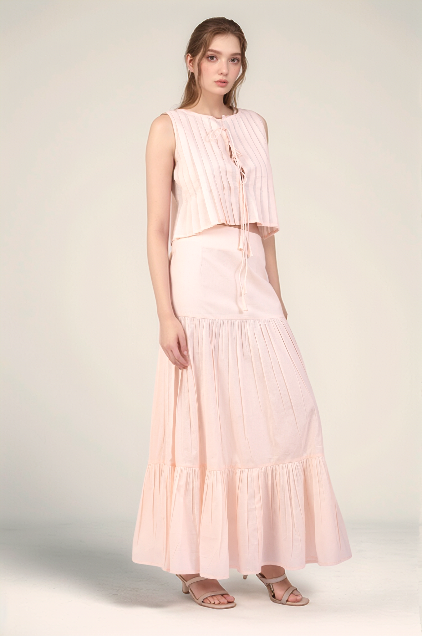 Powder Pink tiered maxi skirt
