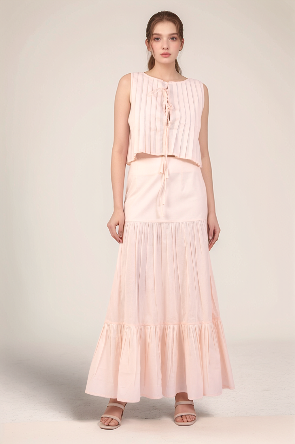 Powder Pink tiered maxi skirt