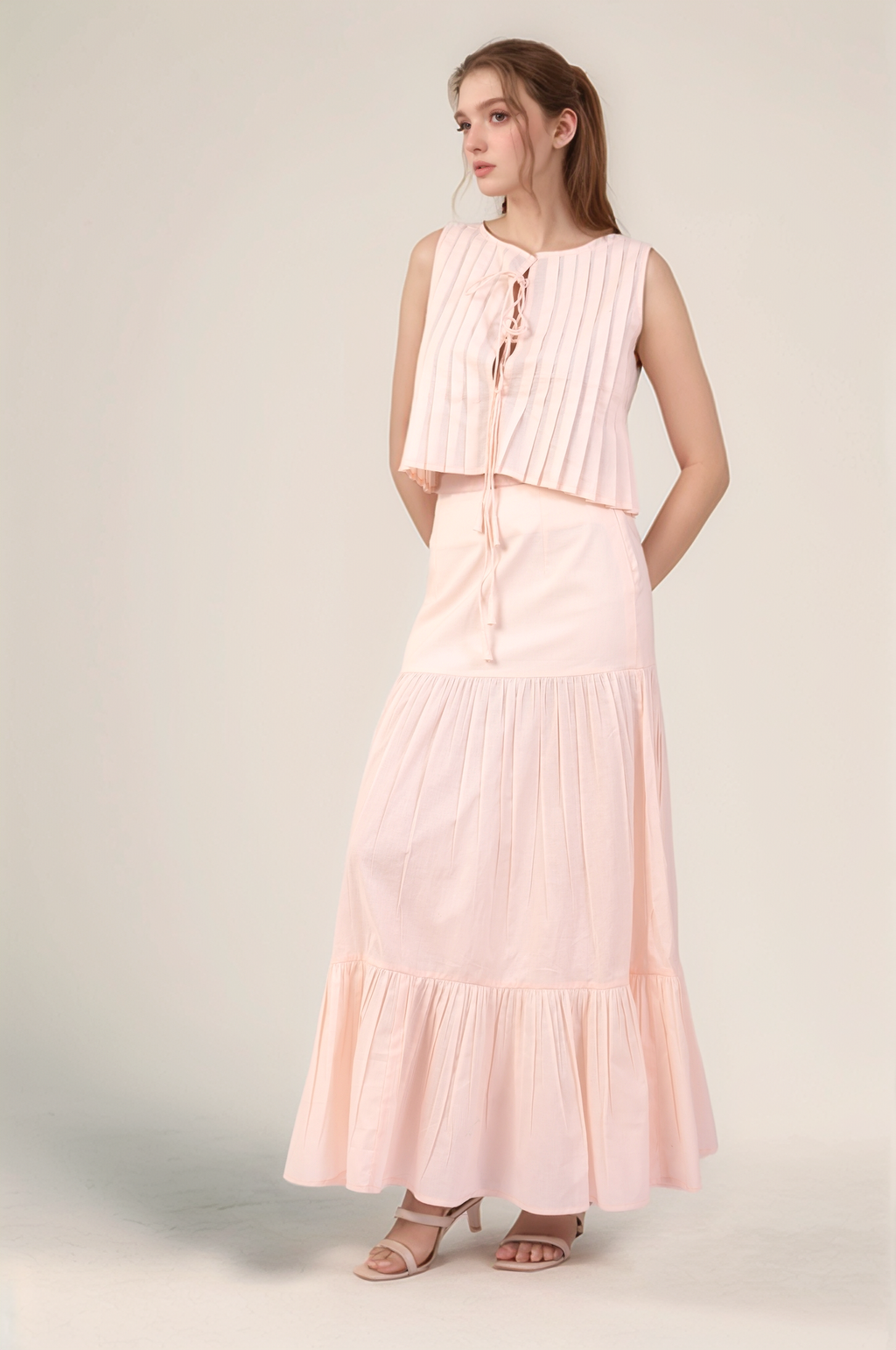 Powder Pink tiered maxi skirt