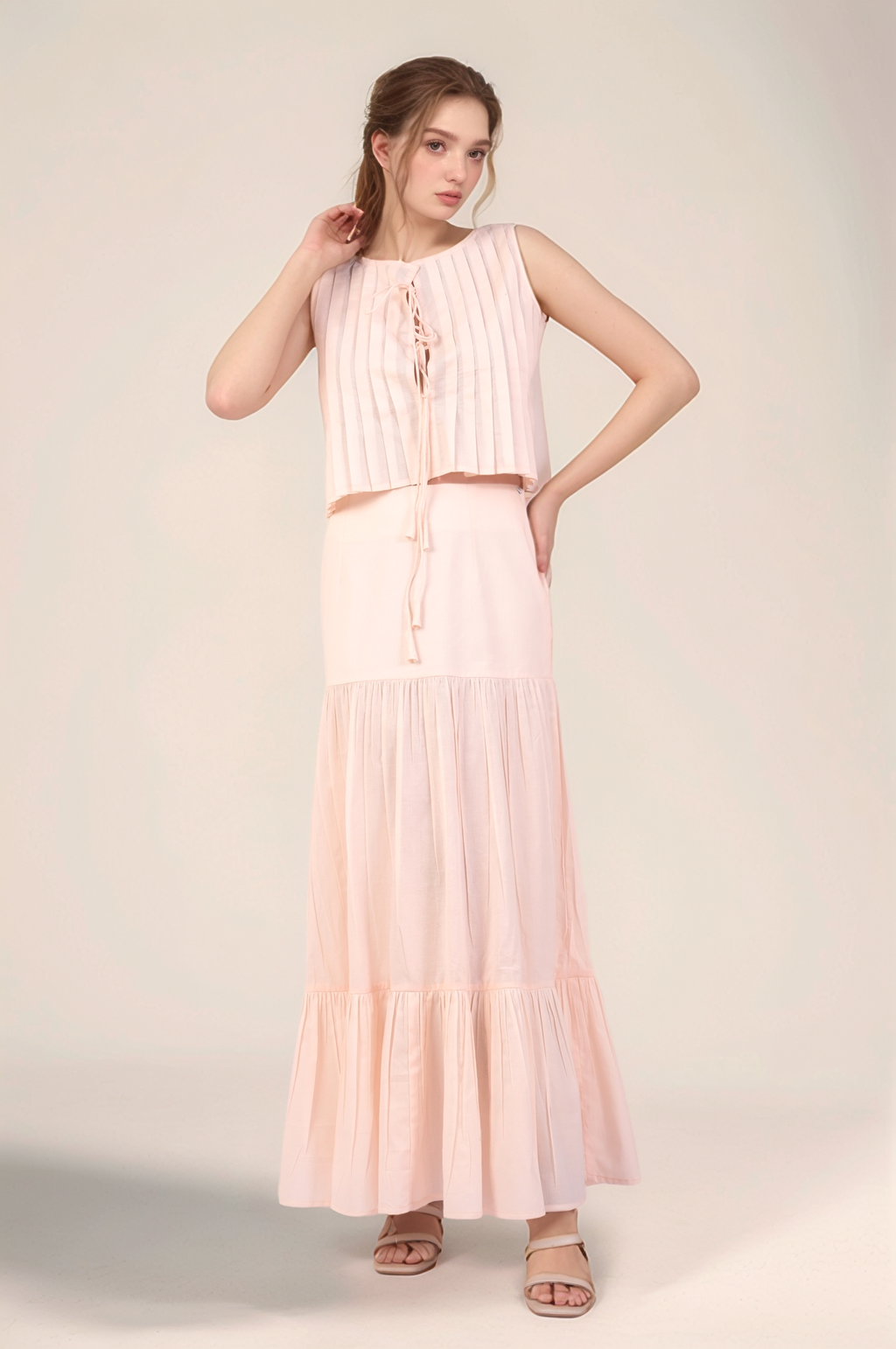 Powder Pink tiered maxi skirt