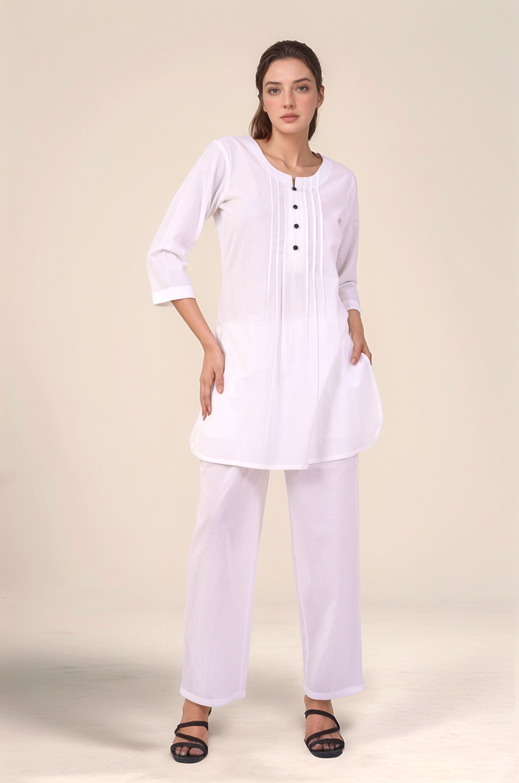 White Cotton Loose Drawstring Pants