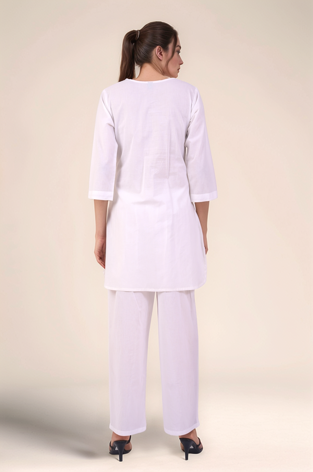 White Cotton Loose Drawstring Pants