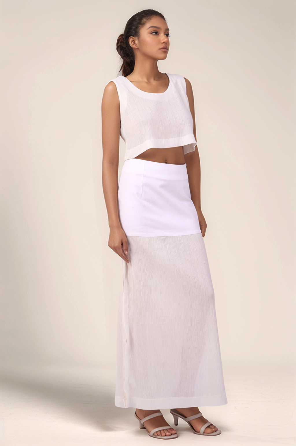 White Cotton Crop Co-ord Suit