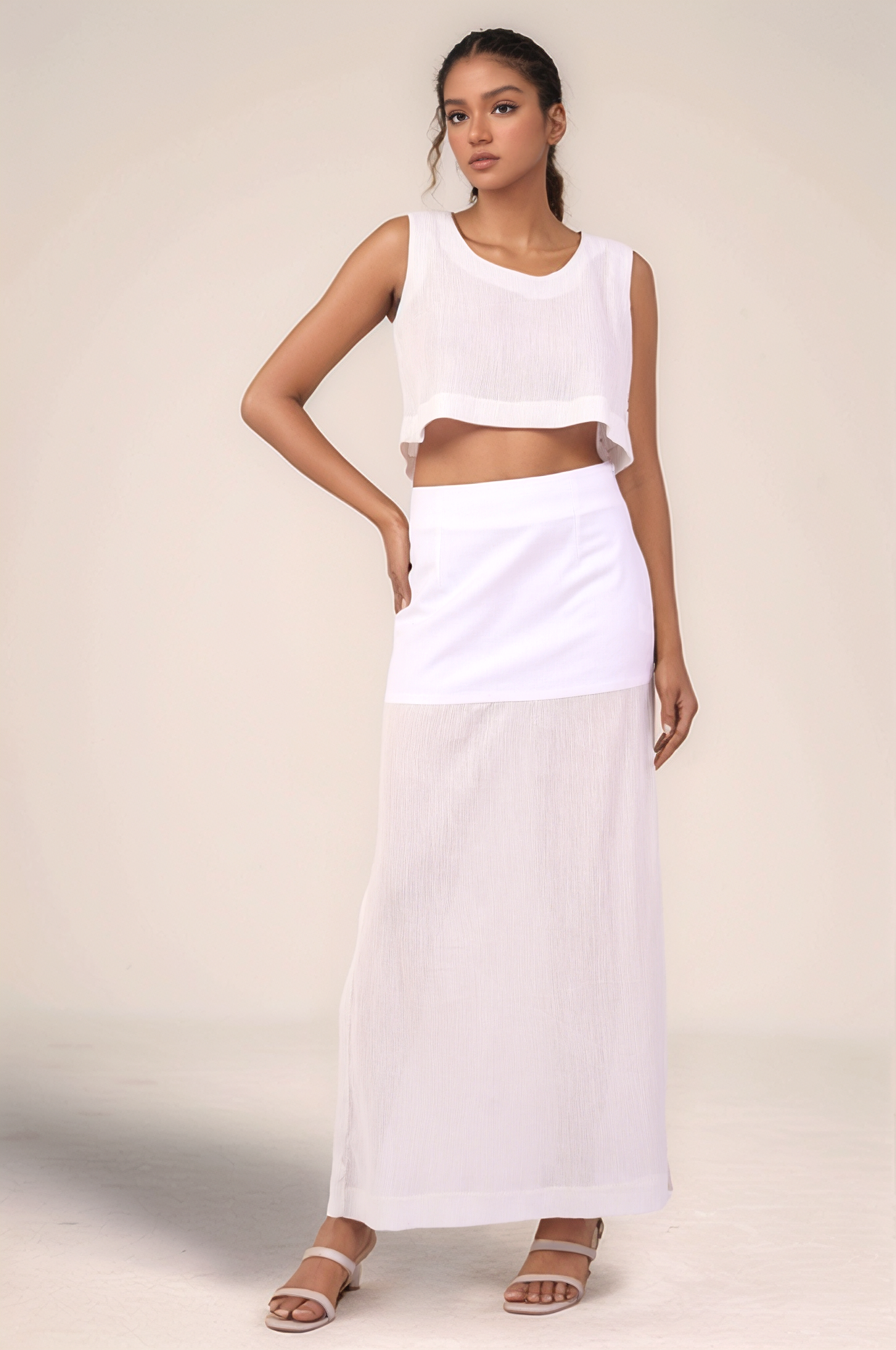 White Cotton Crop Co-ord Suit