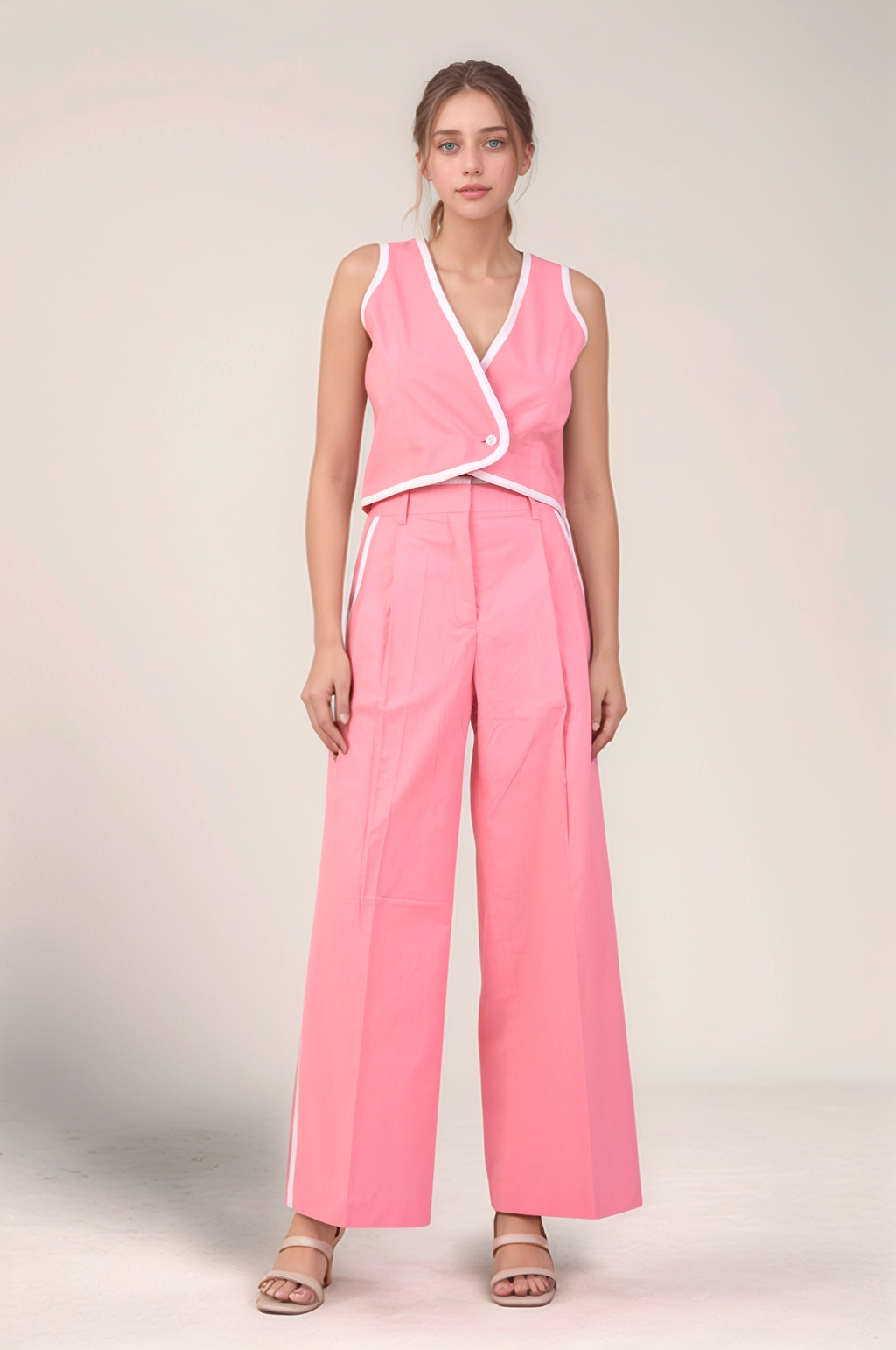 Pink Piping Cotton Waistcoat