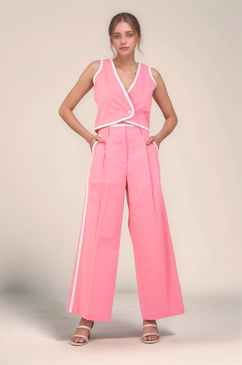 Pink Tuxedo Cotton Trouser