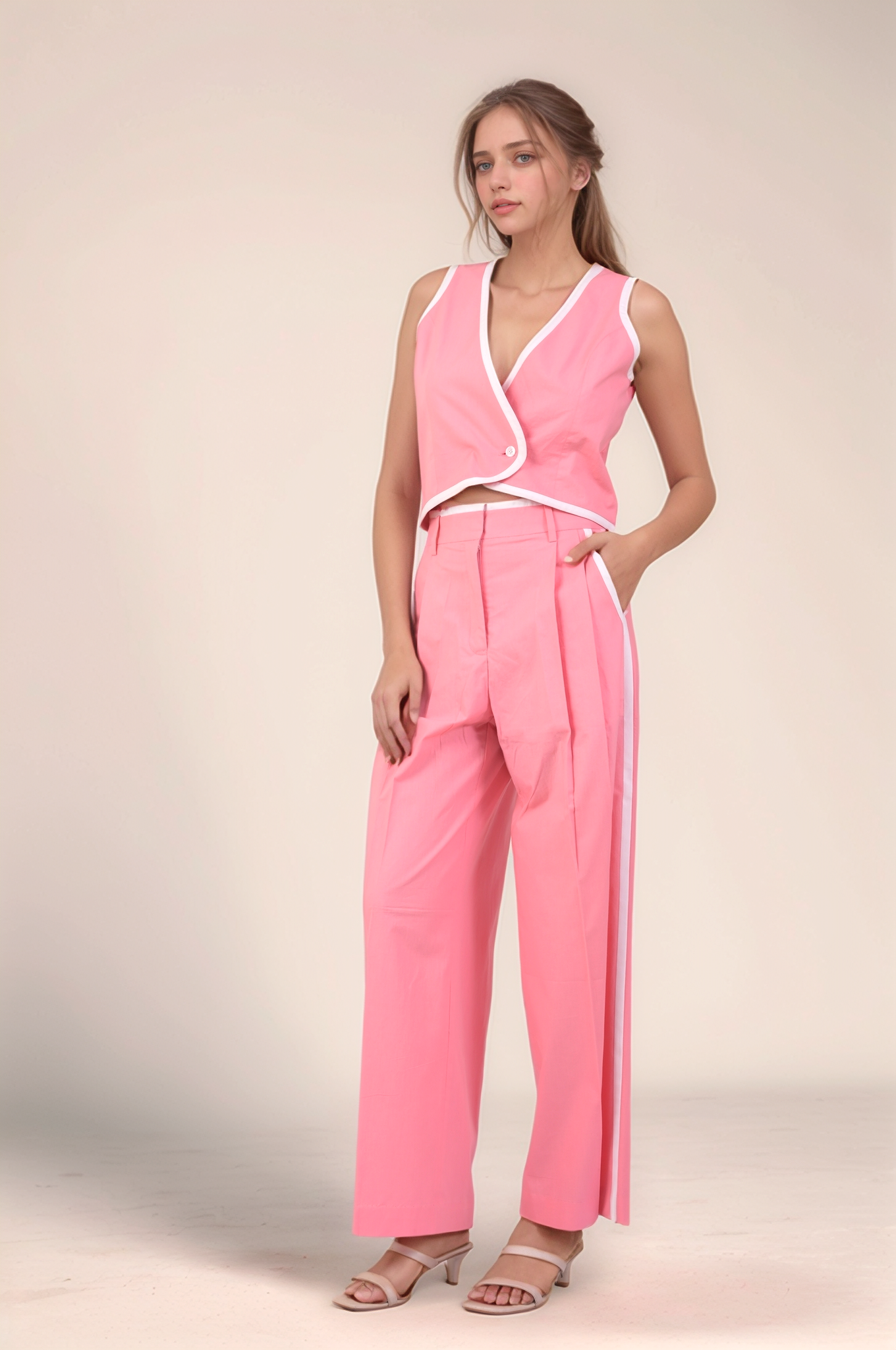 Pink Tuxedo Cotton Trouser