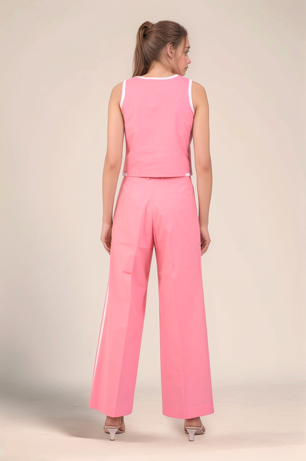 Pink Piping Cotton Waistcoat Co-ord Suit